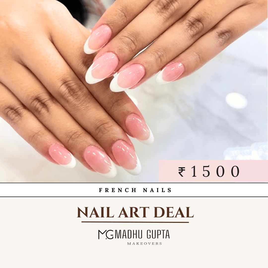 Classic French tip nail art design at MG Makeovers, Gurgaon