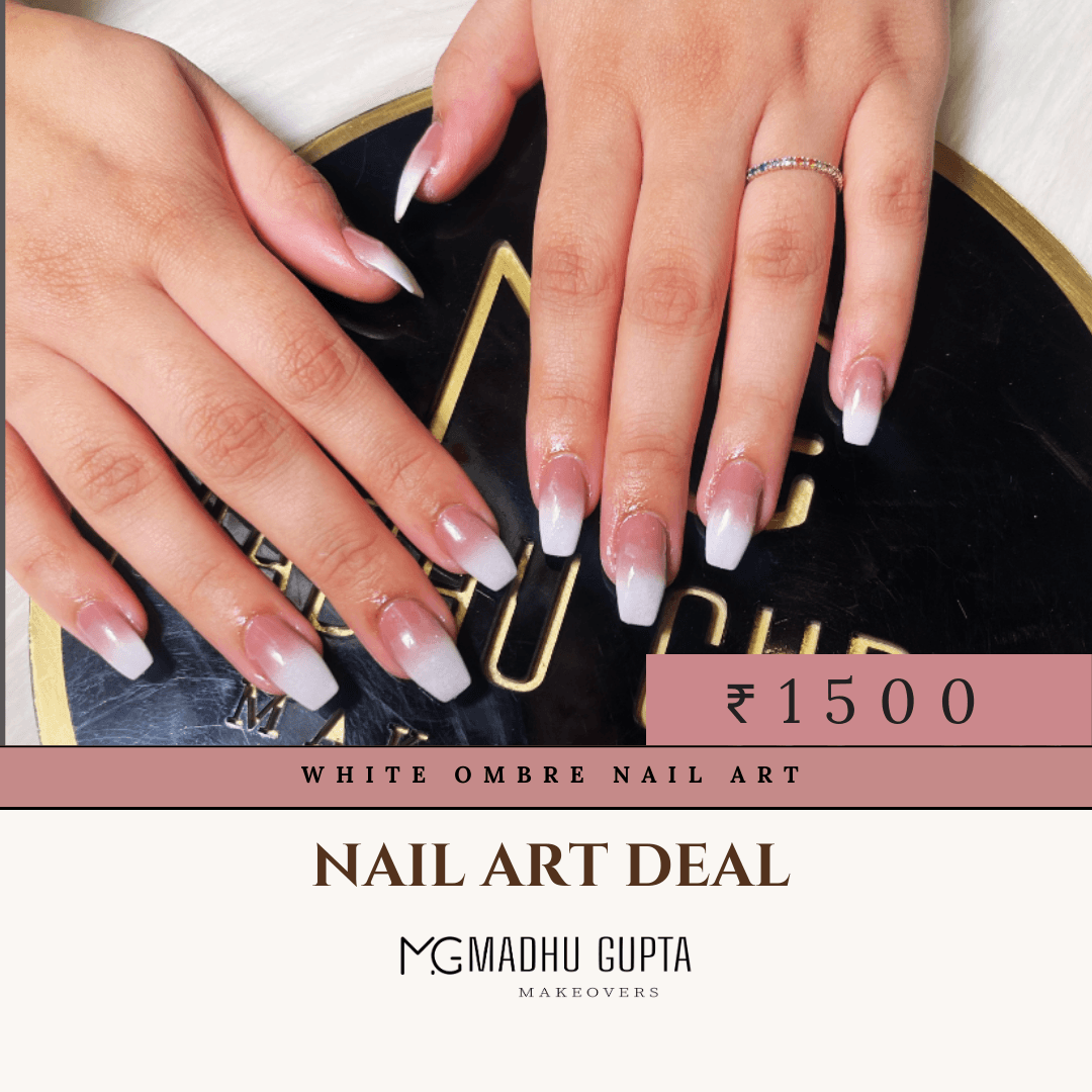 White ombre gradient nail art design at MG Makeovers, Gurgaon