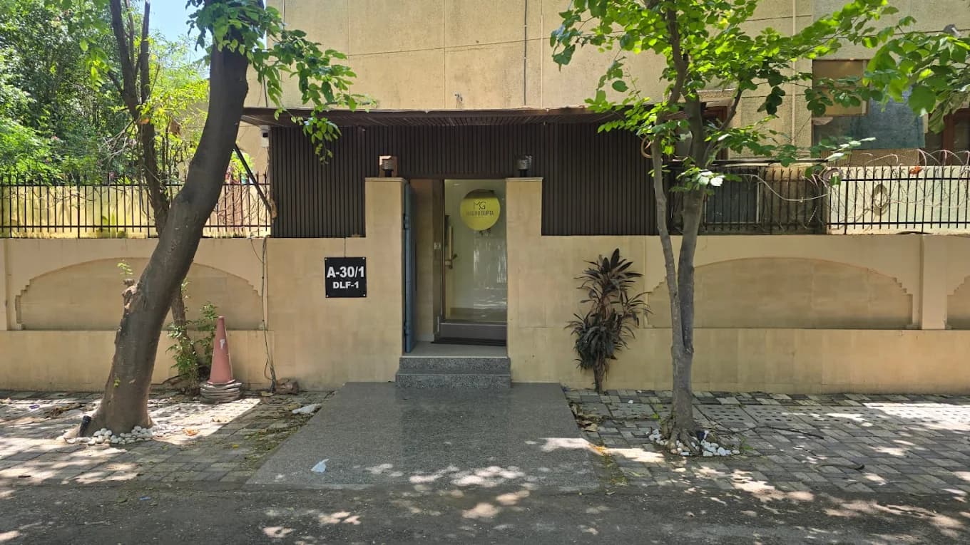Entrance to the MG Makeovers main studio at A-30/1, DLF Phase 1, Gurugram