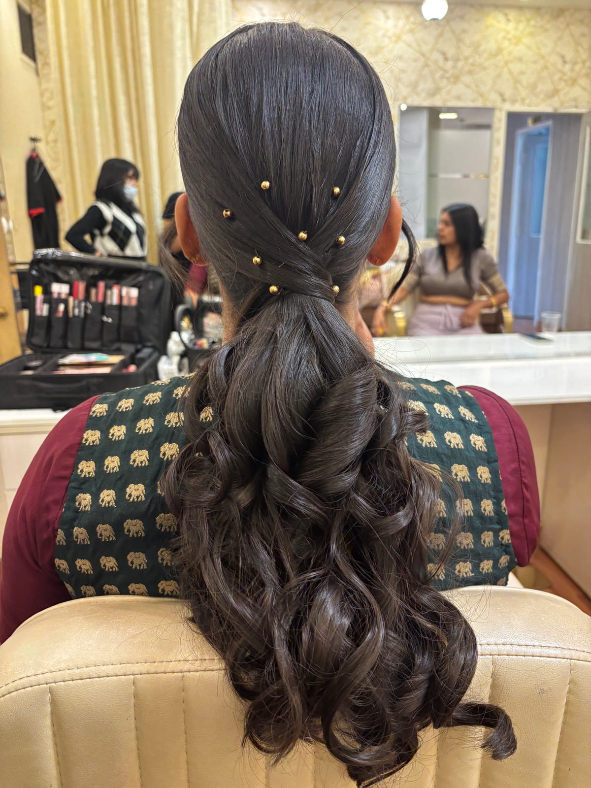 Sleek Ponytail with Pearls. Bridal and party hairstyling by Madhu Gupta at MG Makeovers, Gurugram