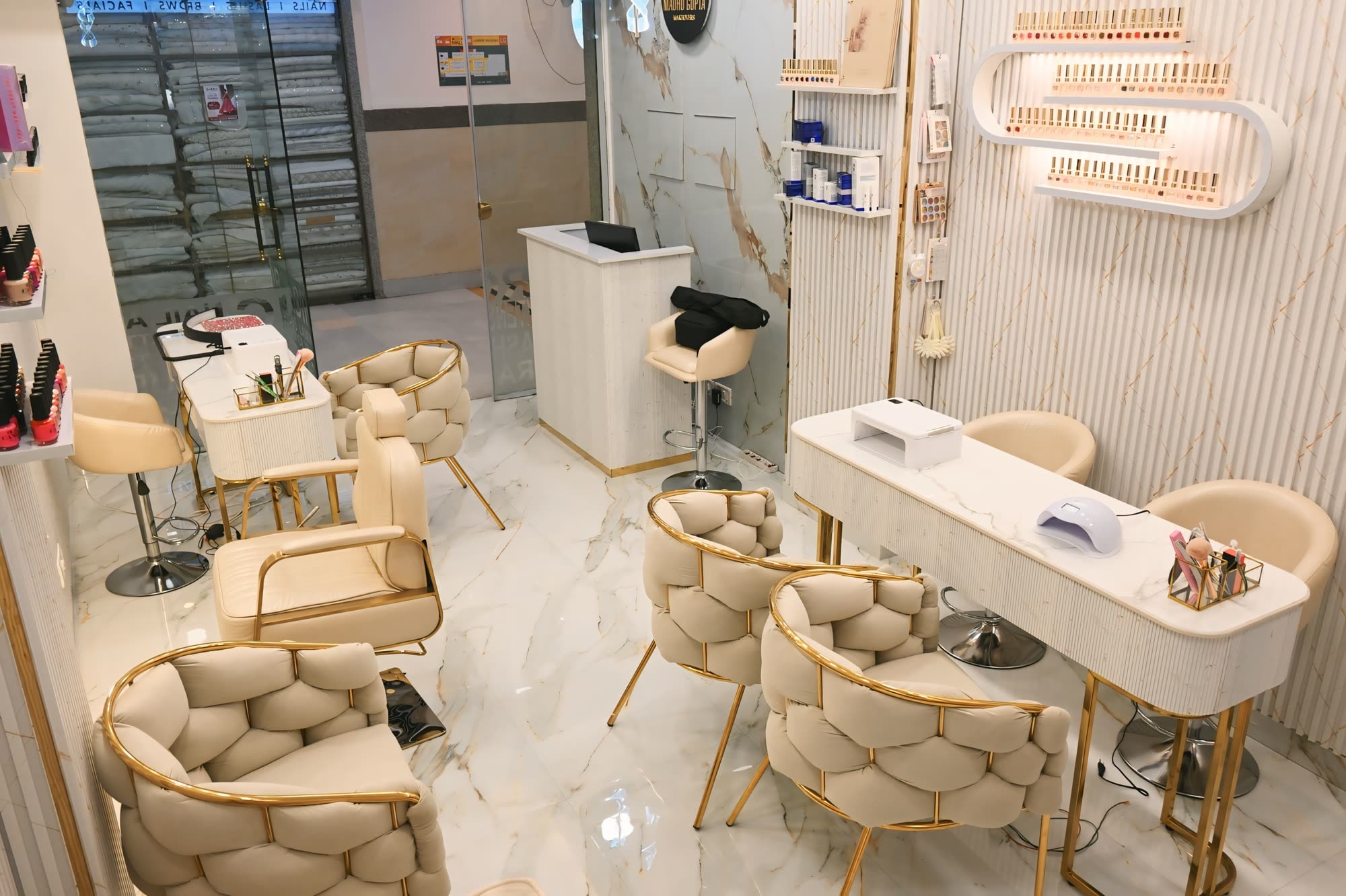 pedicure-and-reception-area, MG Makeovers Mega Mall studio, Golf Course Road, Gurugram