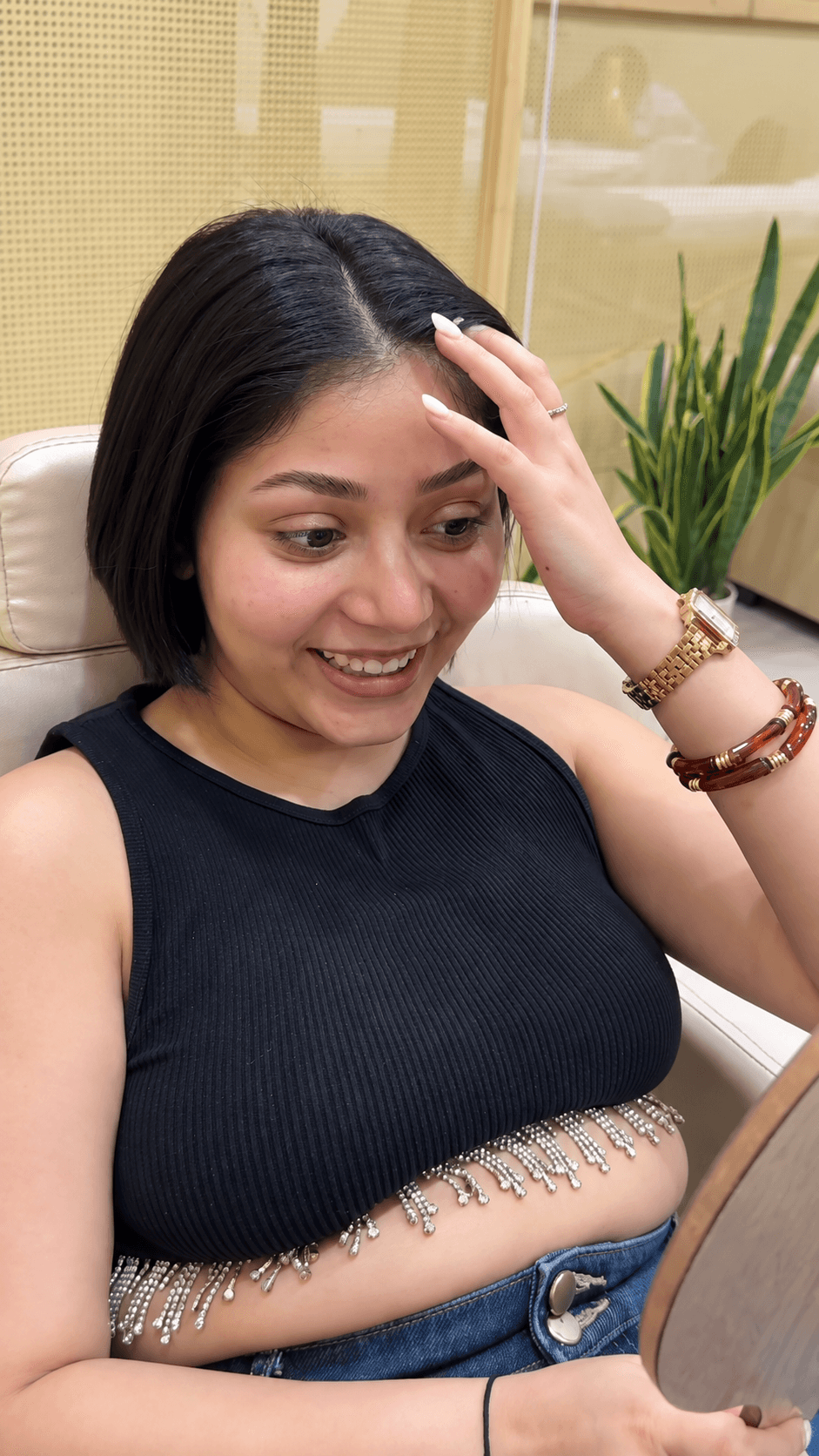 Client happy with eyebrow lamination.