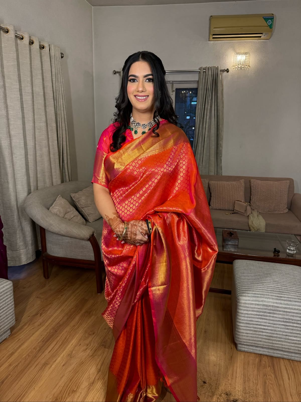 Traditional look with winged liner, deep bold brows and a pinkish nude lipstick at MG Makeovers, Gurugram
