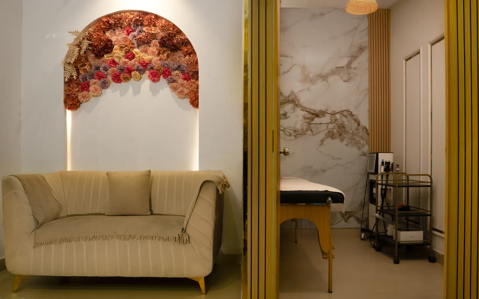 Facial treatment room and waiting area at MG Makeovers