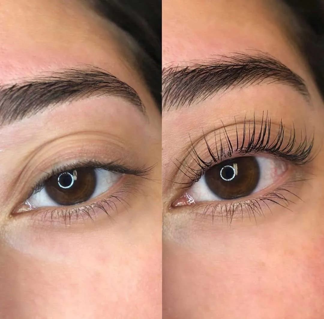 Natural lashes before and after eyelash extensions at MG Makeovers