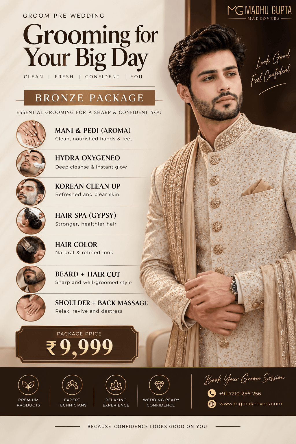 Bronze Groom Package, ₹15,000 with essential pre-wedding grooming services