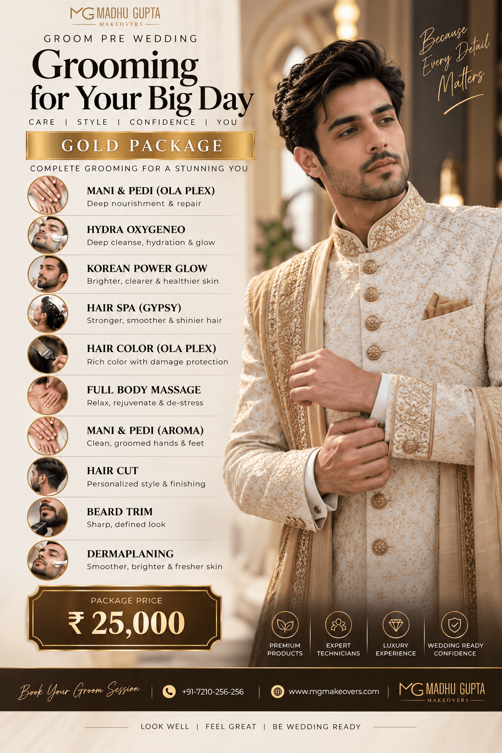 Gold Groom Package — ₹25,000 | MG Makeovers Gurgaon