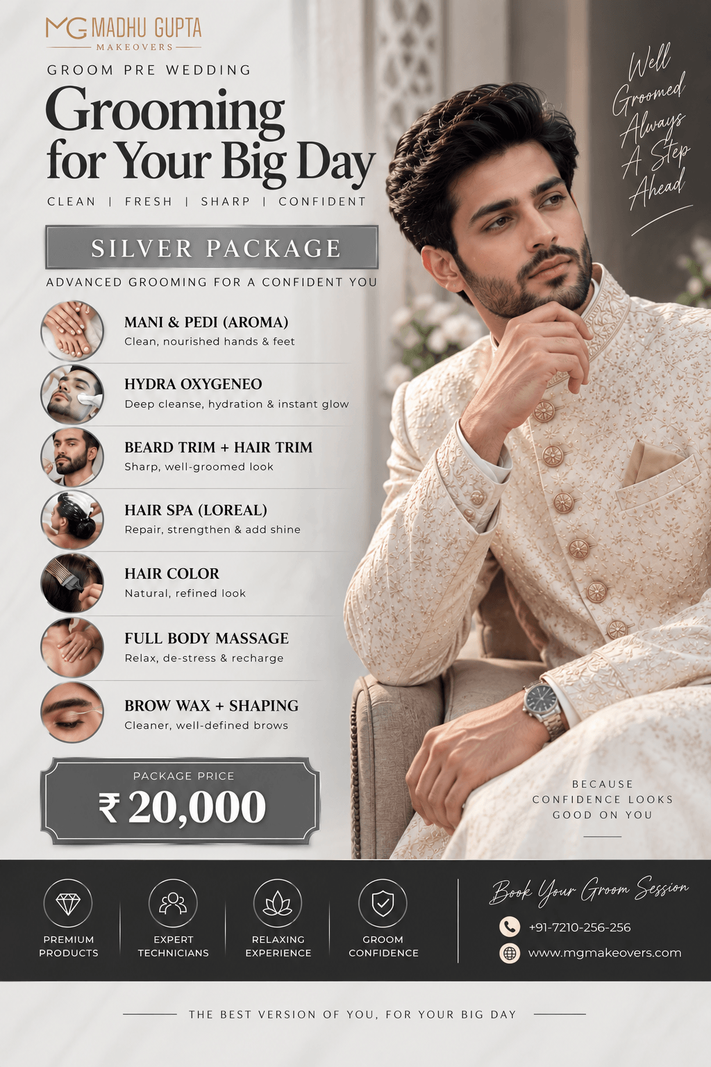 Silver Groom Package, ₹20,000 with advanced pre-wedding grooming services
