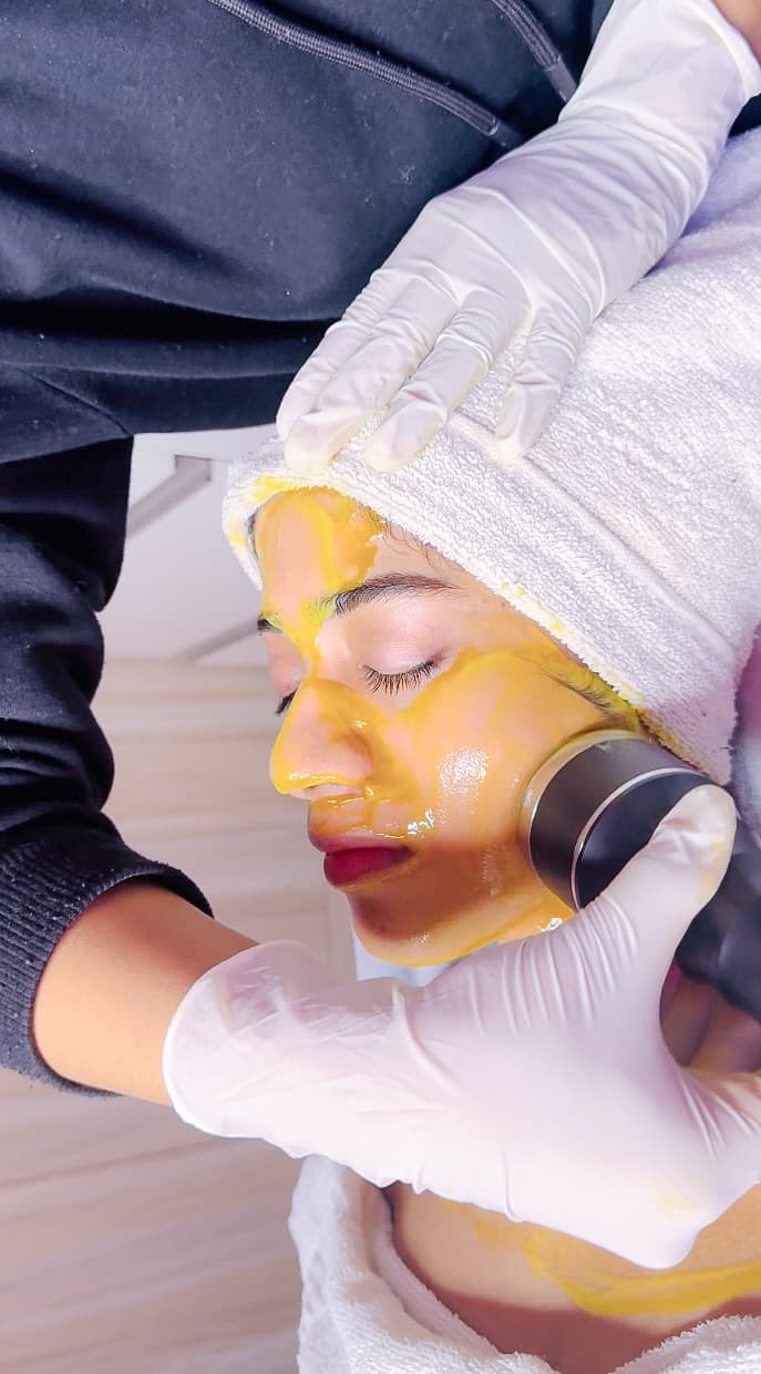 Exfoliation step of a HydraFacial at MG Makeovers, Gurgaon