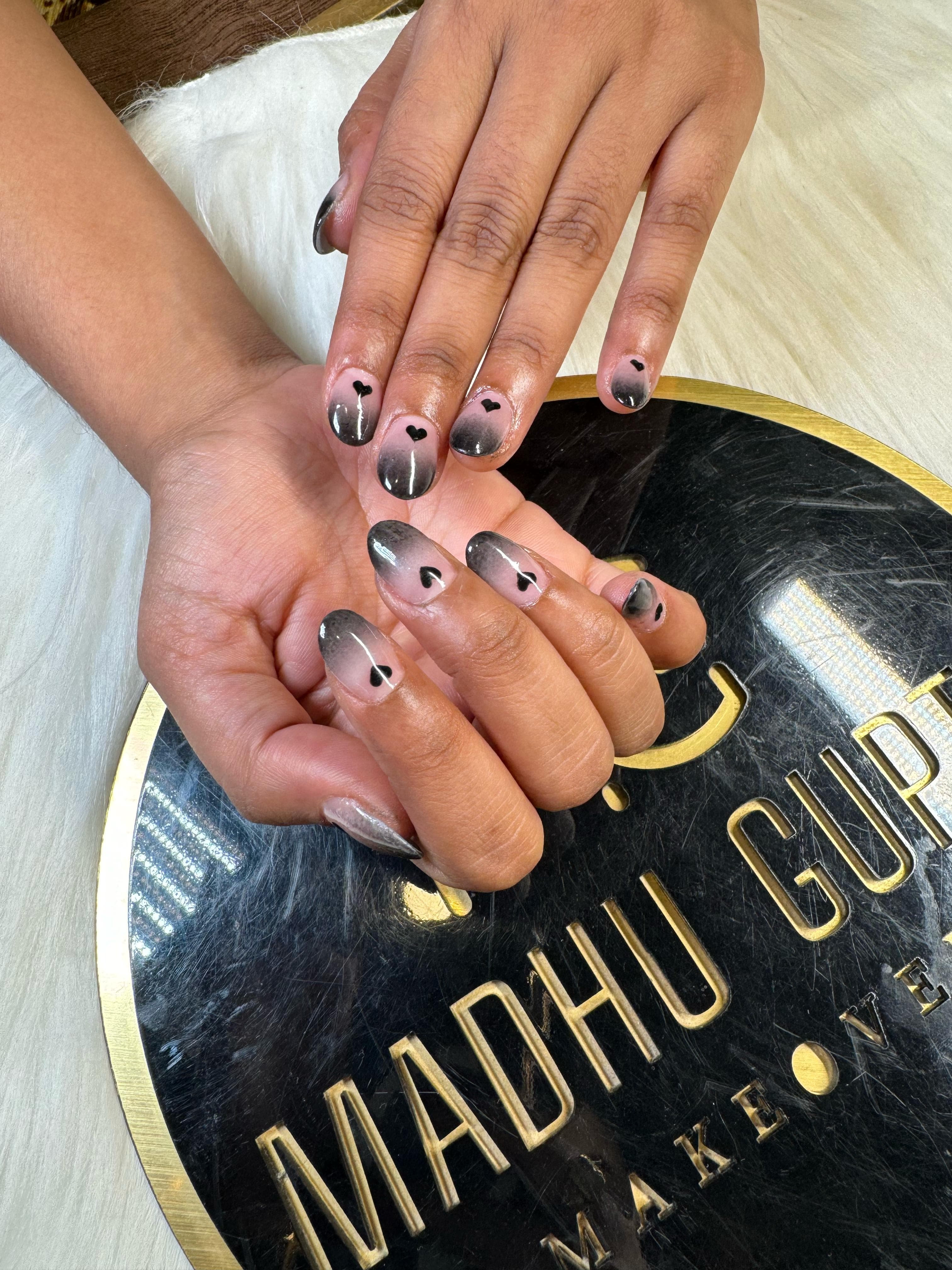 Black Heart Grey Ombre Nails