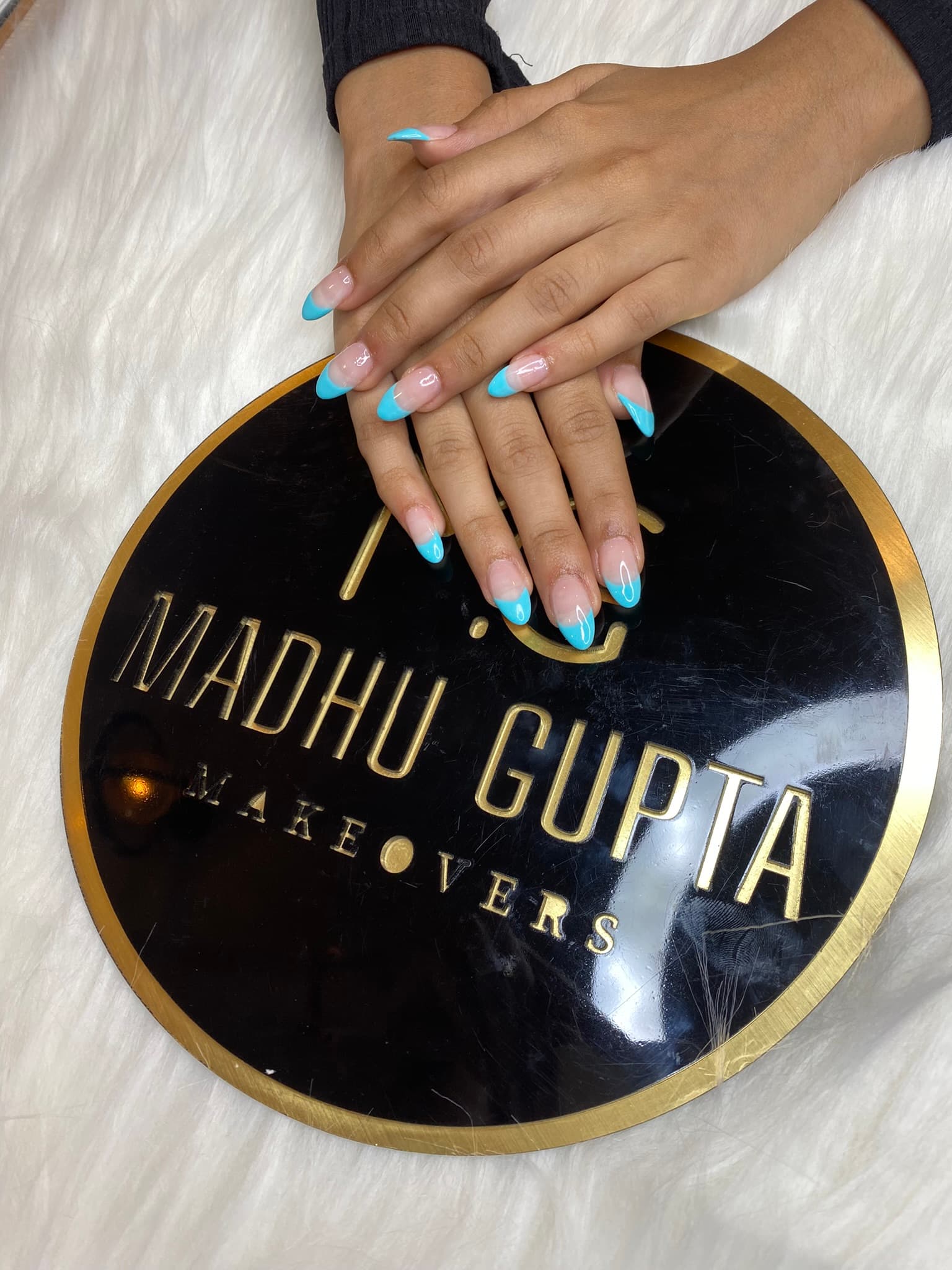Blue French Tip Almond Nails