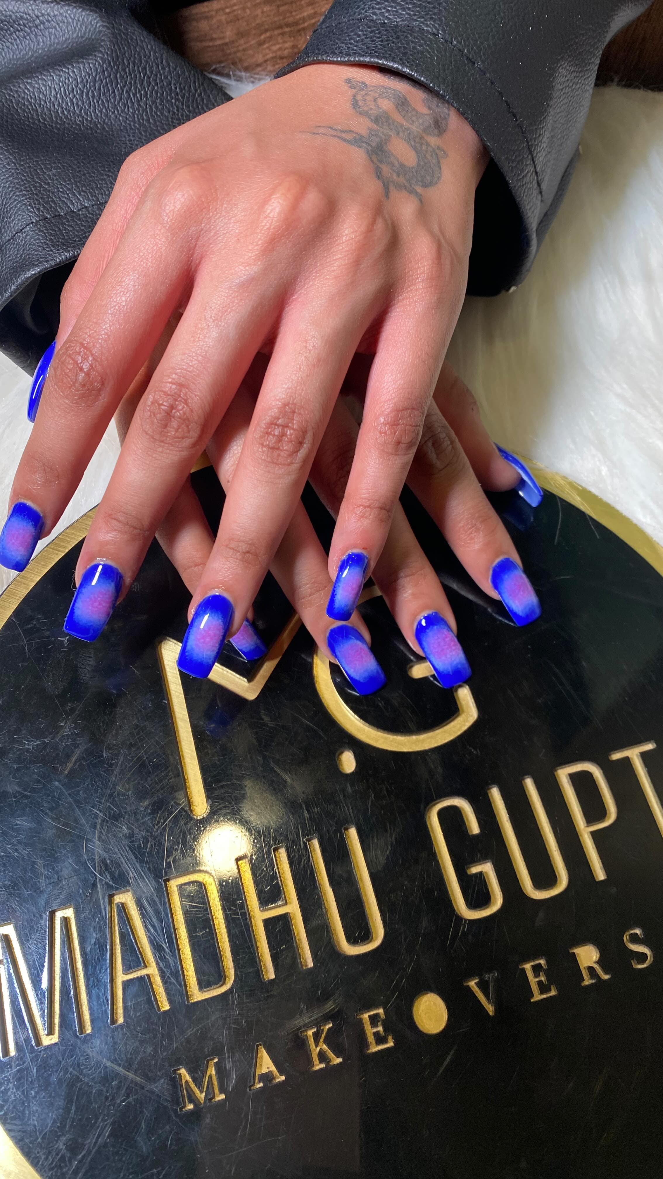 Blue Pink Ombre Square Nails