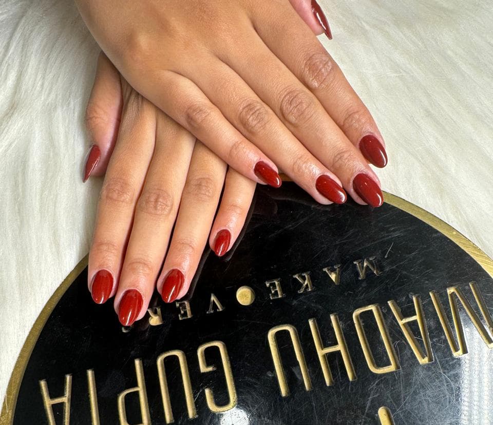 Deep Red Almond Nails Edited