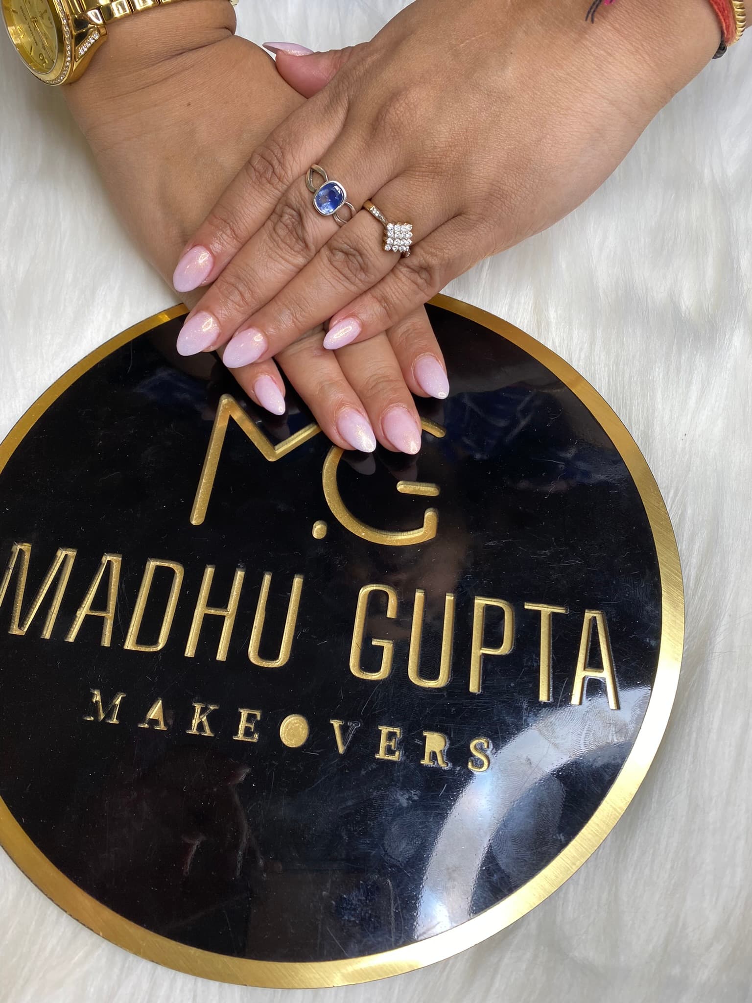 Light Pink Shimmer Almond Nails