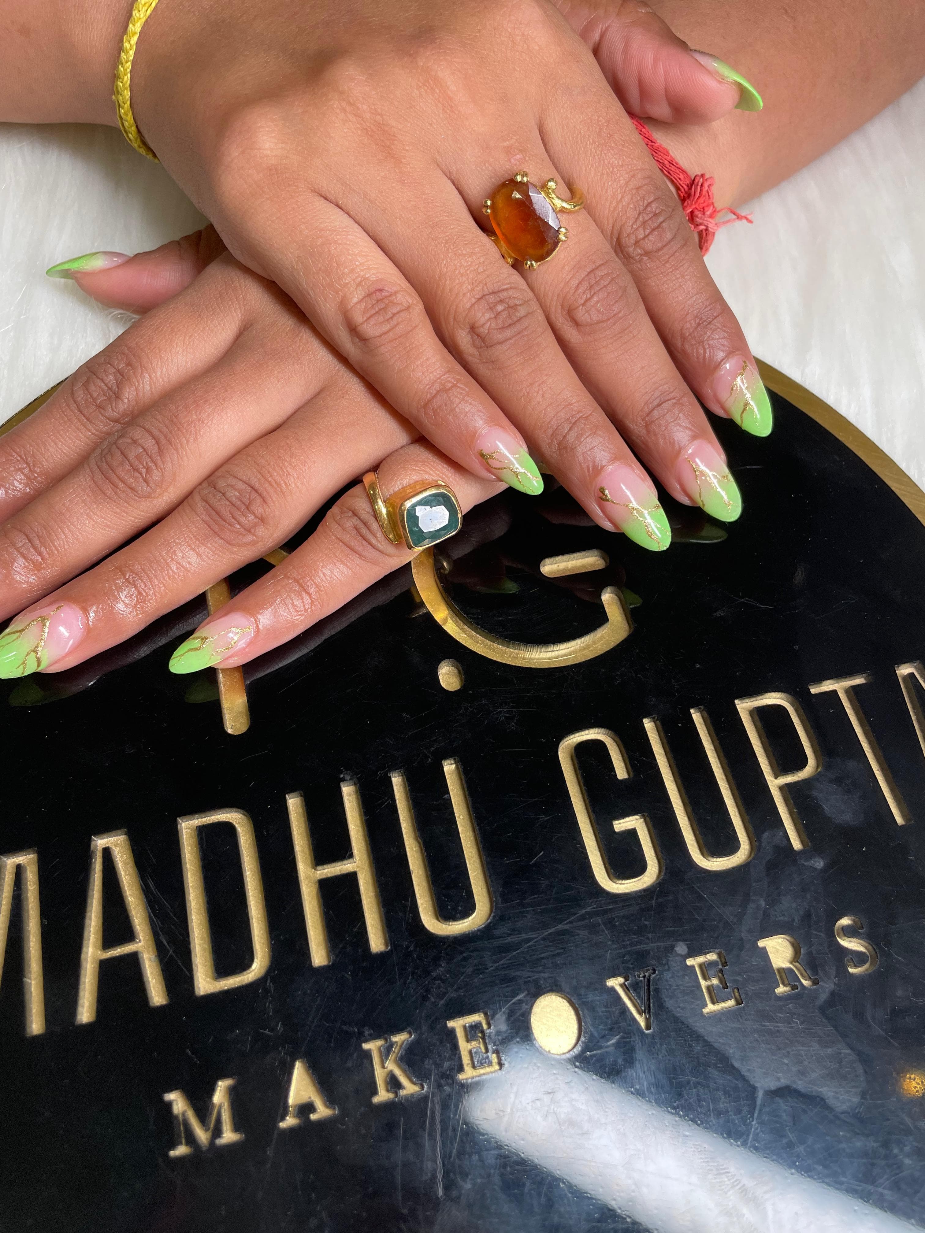 Neon Green Ombre Gold Chrome Nails
