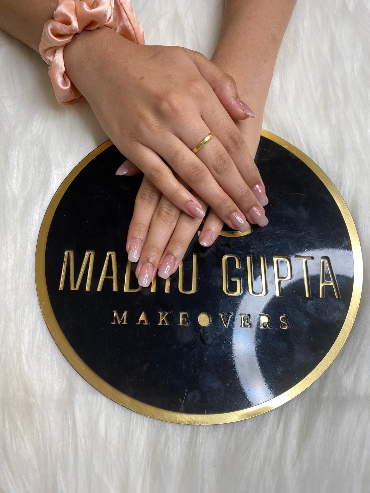 Nude Beige Glossy Almond Nails