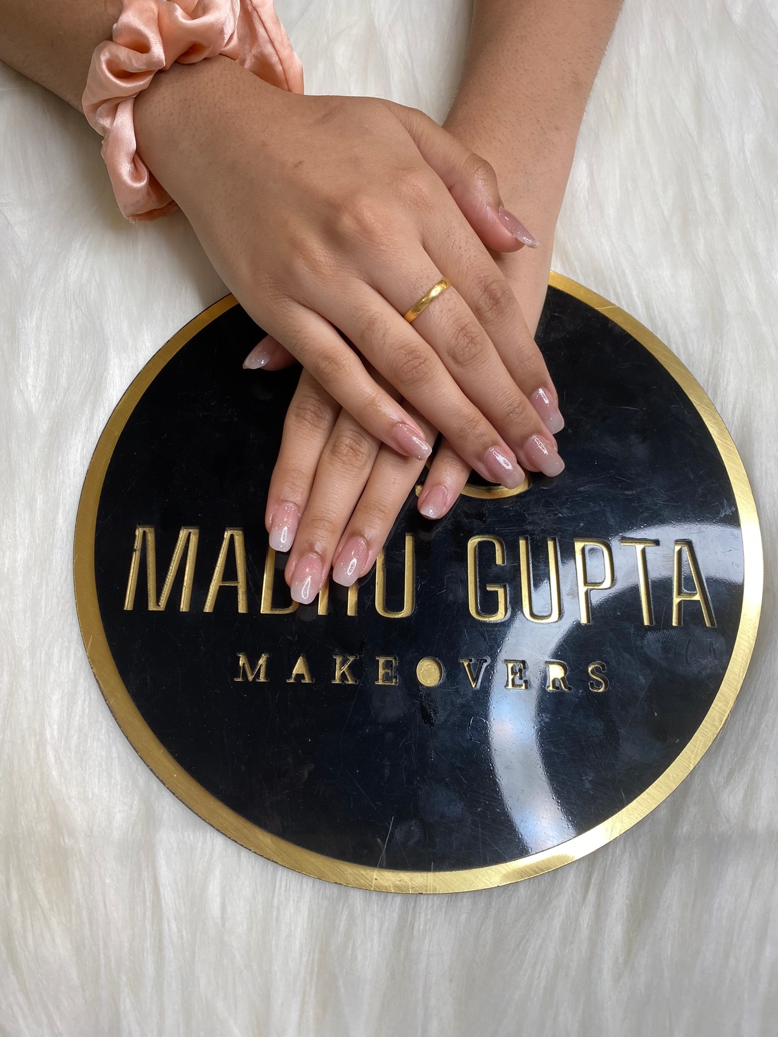 Nude Beige Glossy Almond Nails