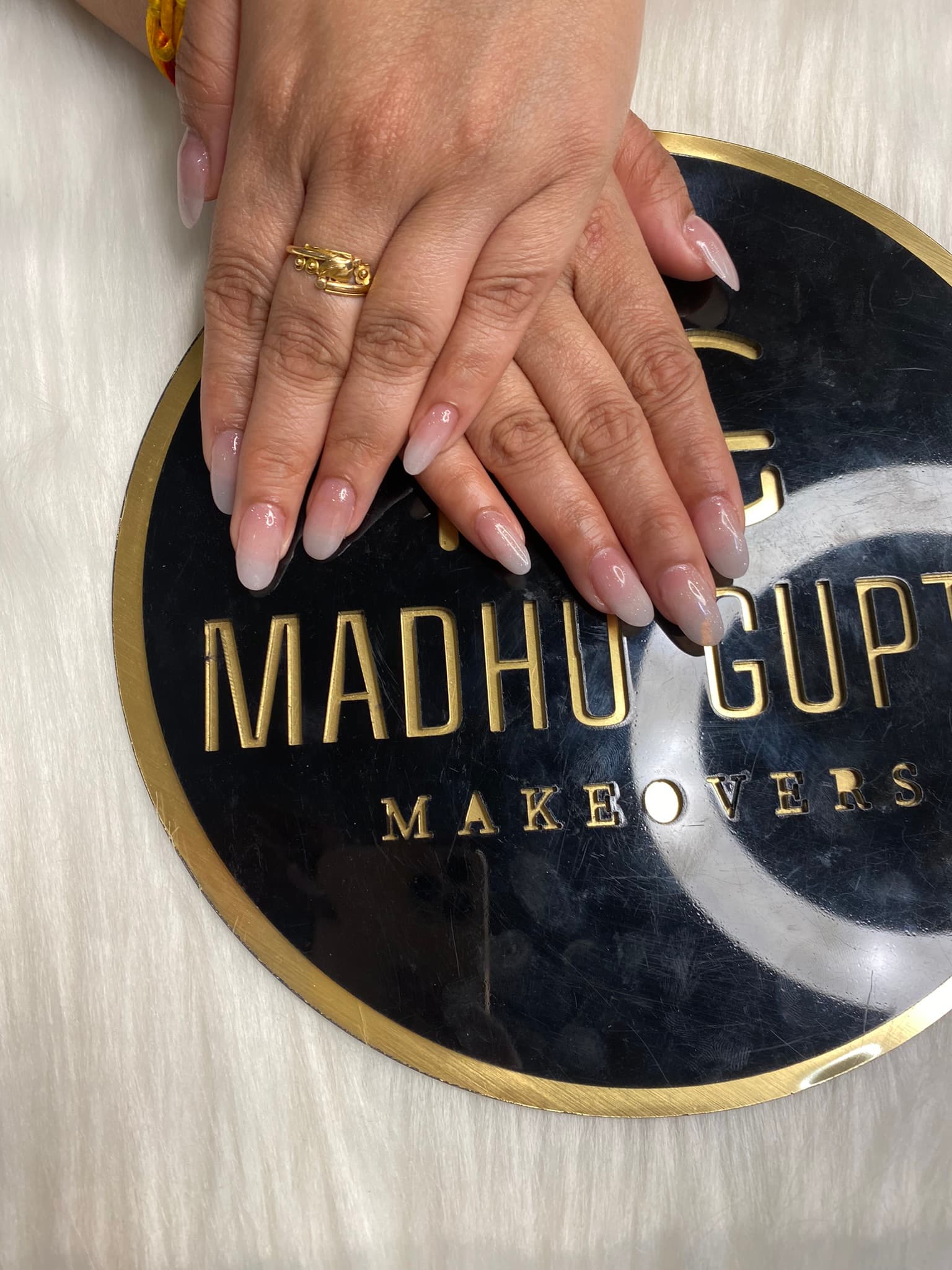 Nude Beige Ombre Almond Nails