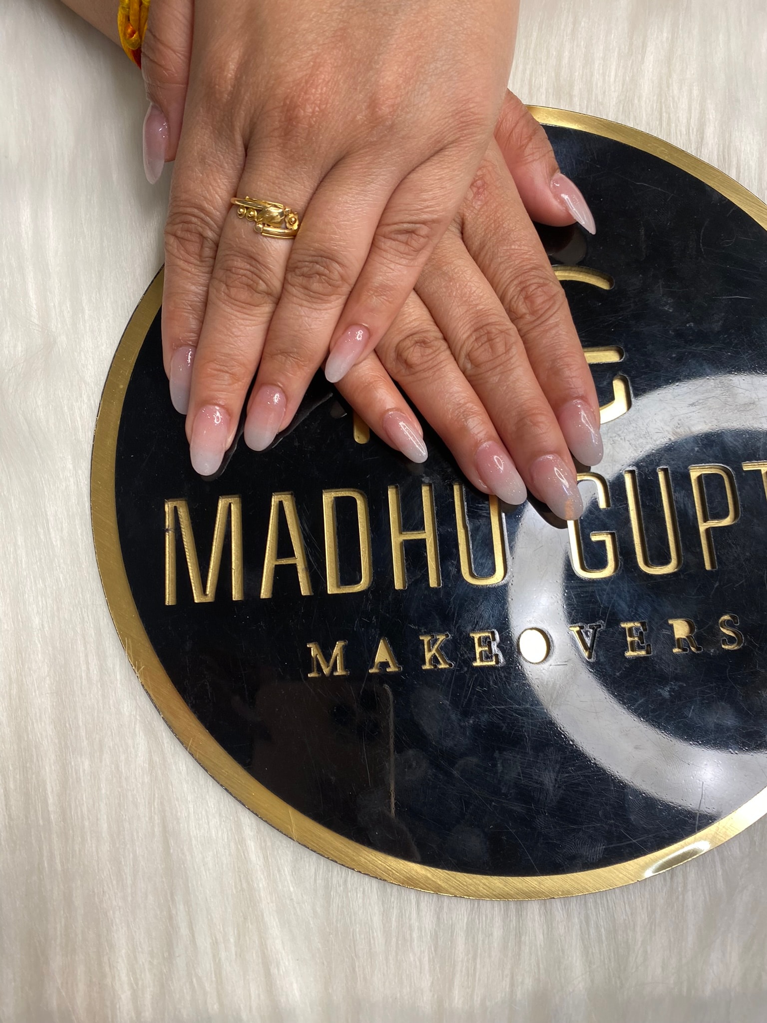 Nude Beige Ombre Almond Nails