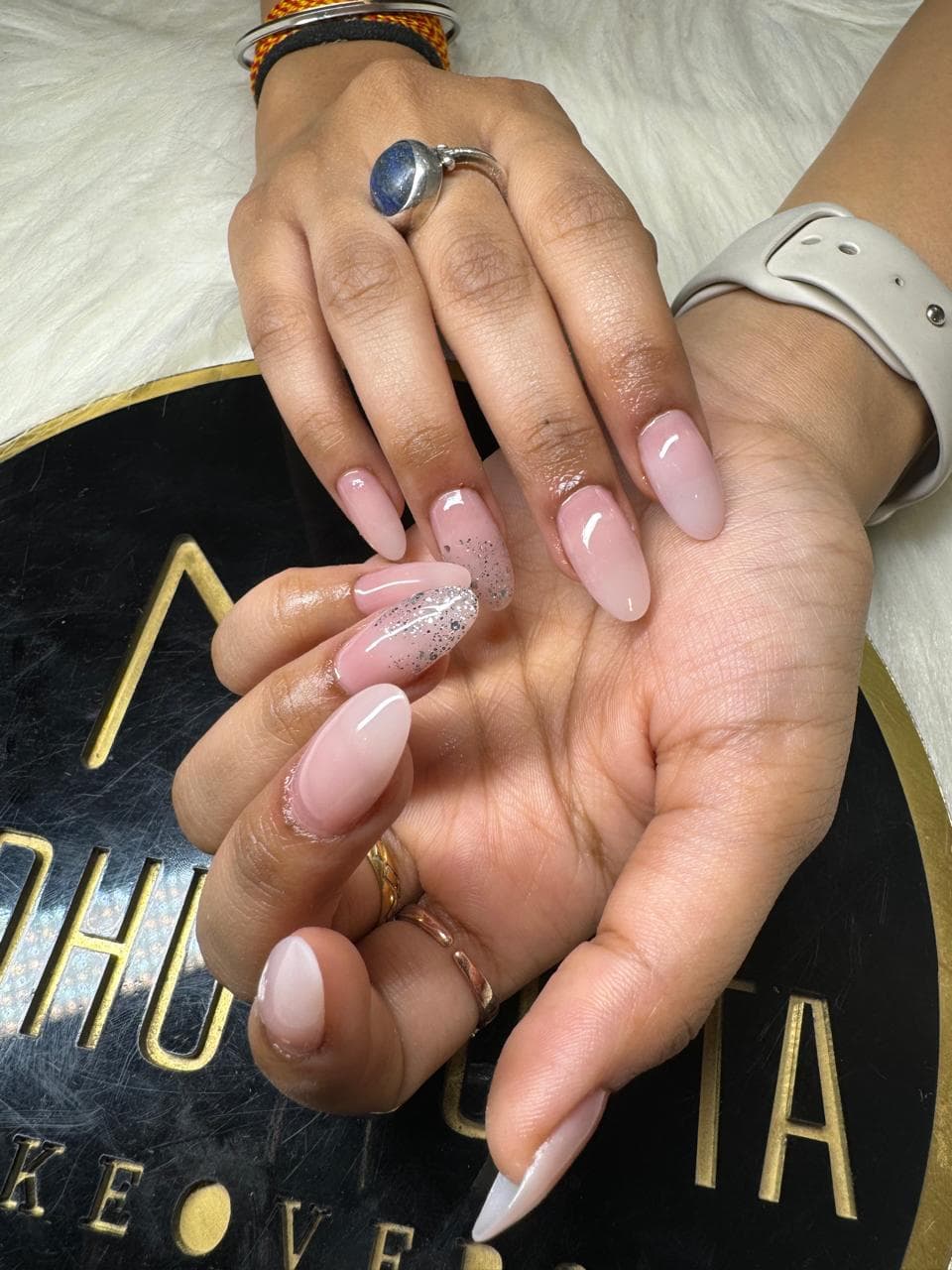 Nude Pink Glitter Accent Nails