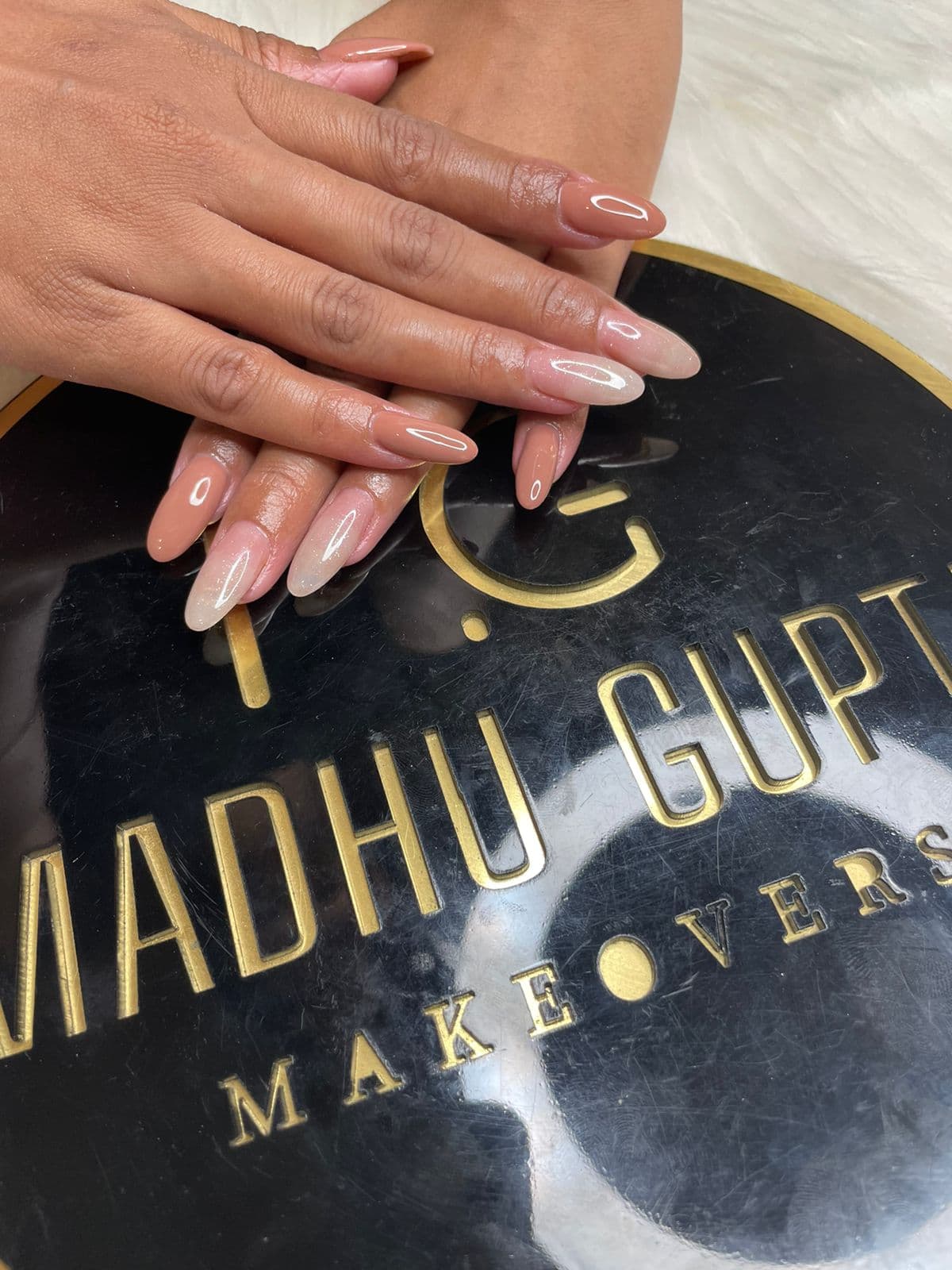 Nude Pink Glossy Almond Nails