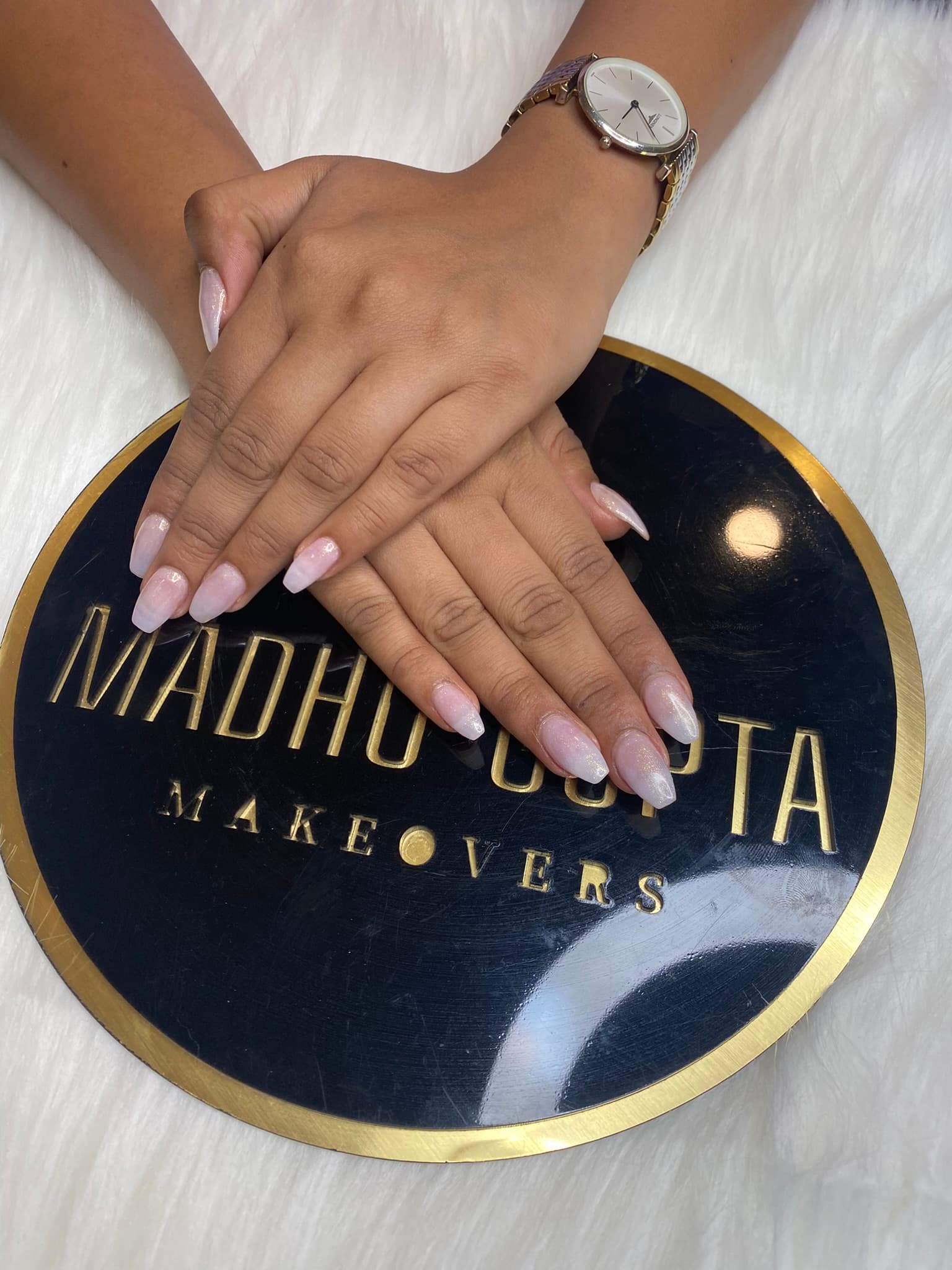 Pale Pink Shimmer Almond Nails