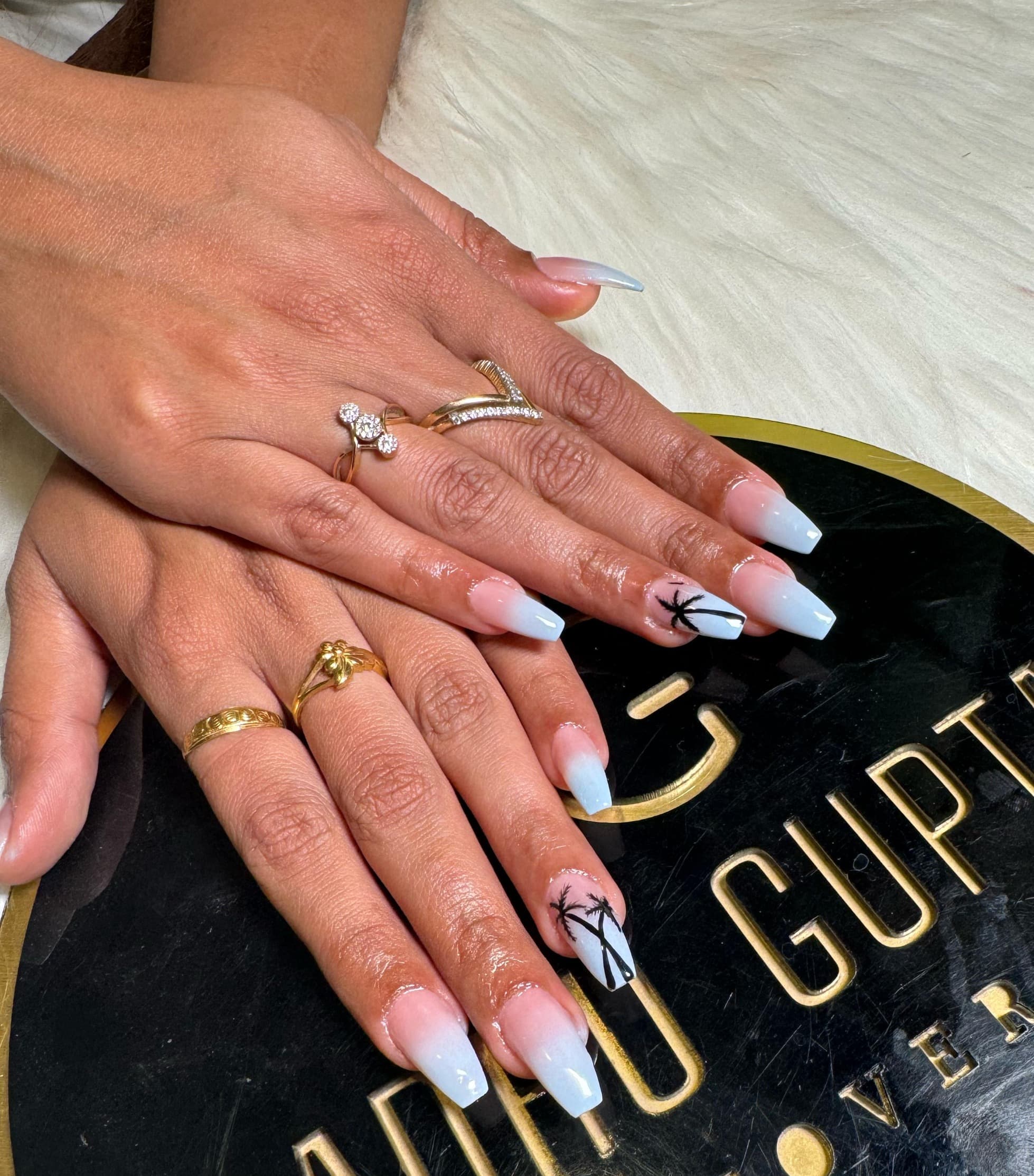 Palm Tree Blue Ombre Nails Edited