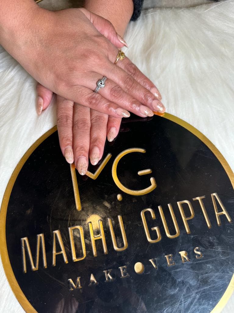 Peach And Gold Glitter Ombre Nails