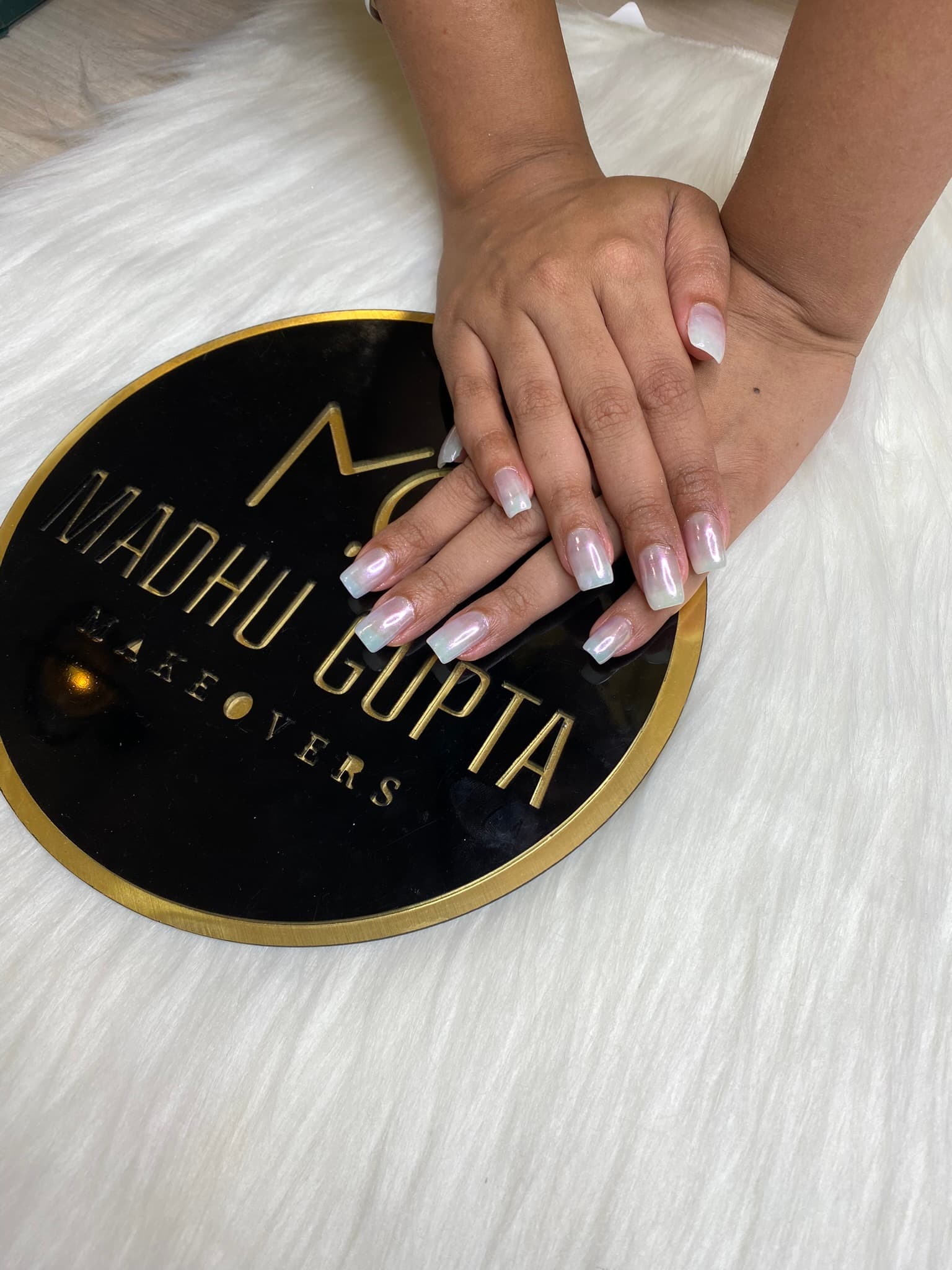 Pearl Chrome Square Nails