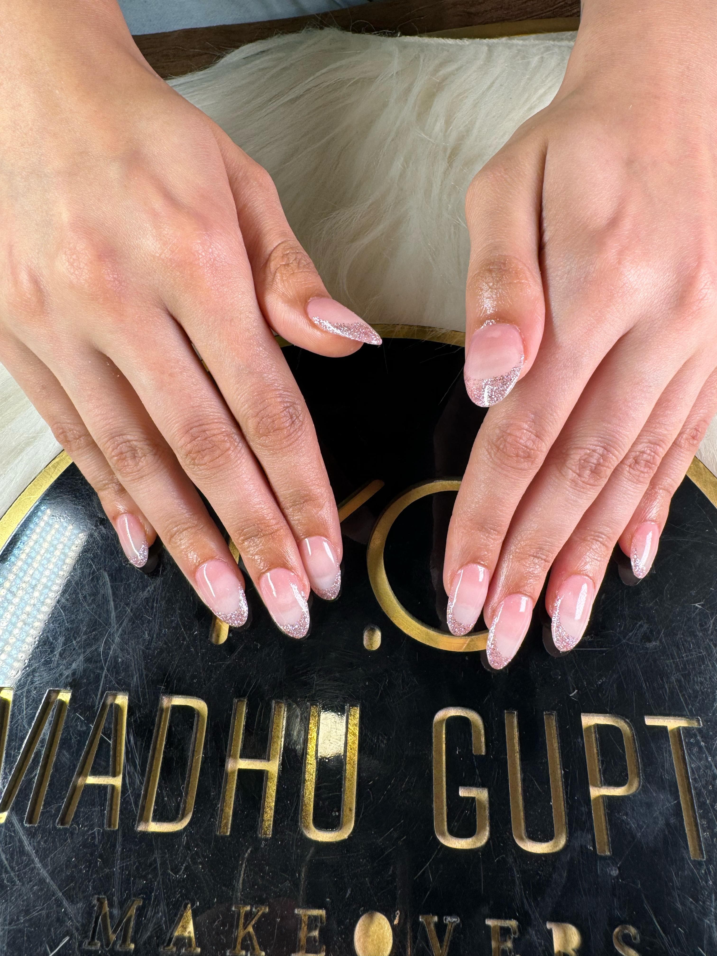 Pink Glitter French Tip Nails