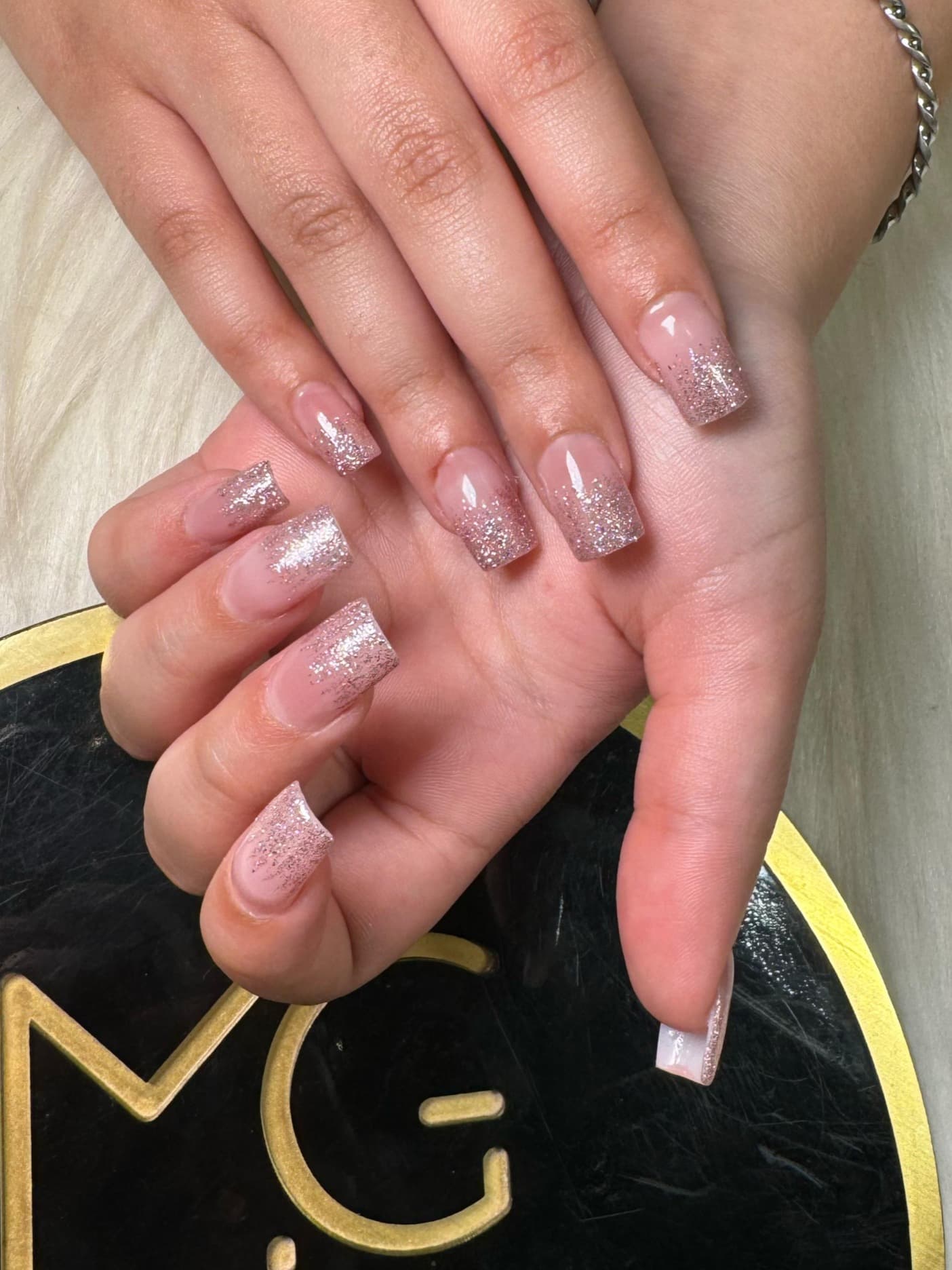 Pink Glitter Ombre Square Nails Edited