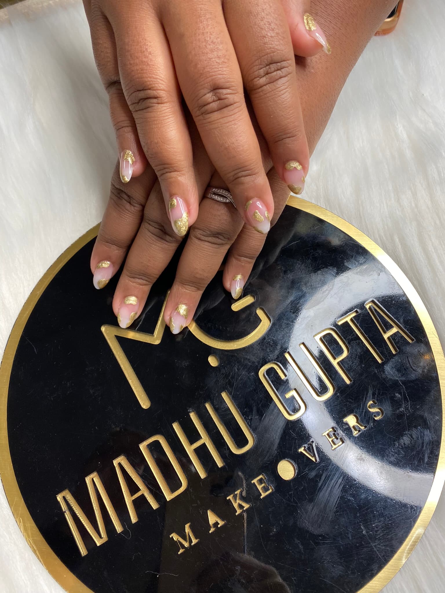 Pink Gold Glitter Heart Nails