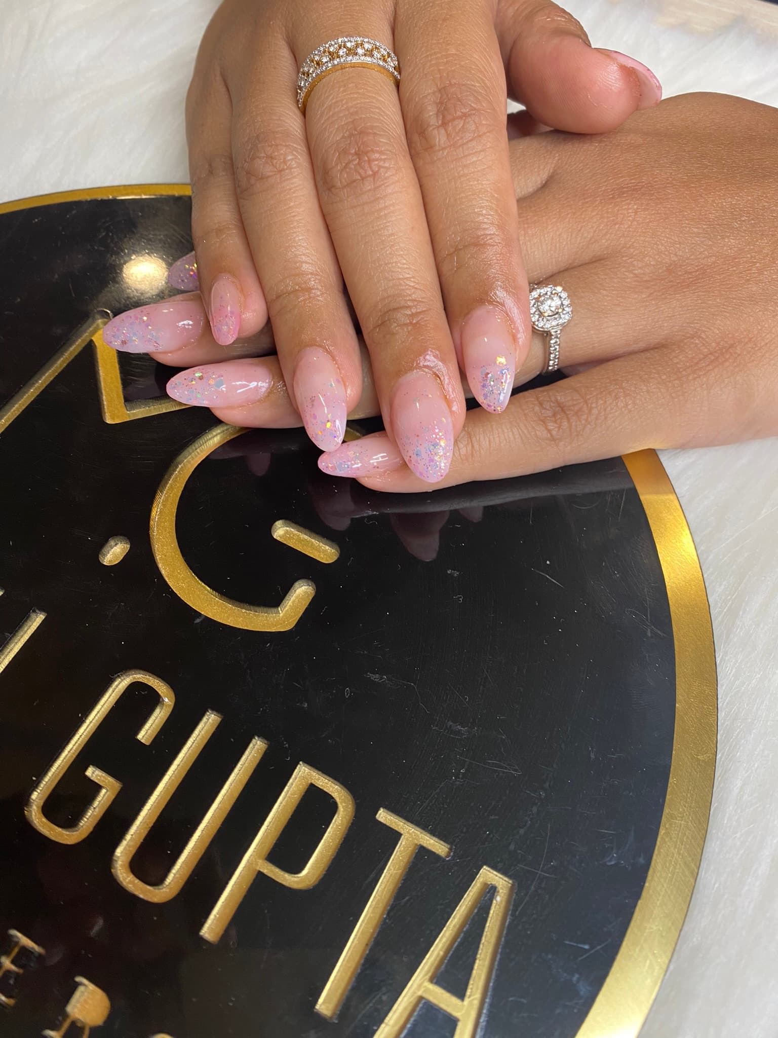Pink Iridescent Glitter Nails Closeup