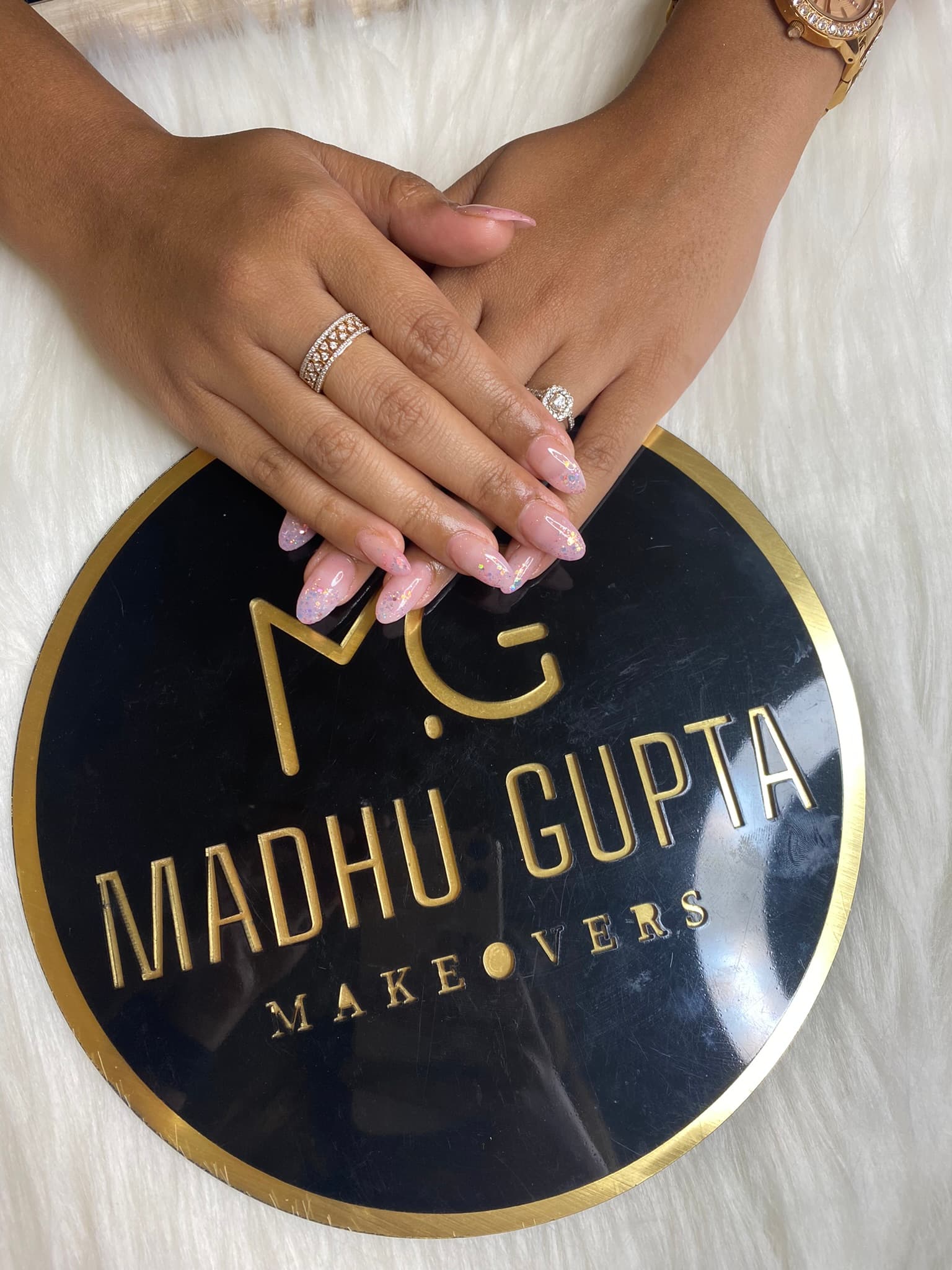 Pink Iridescent Glitter Nails
