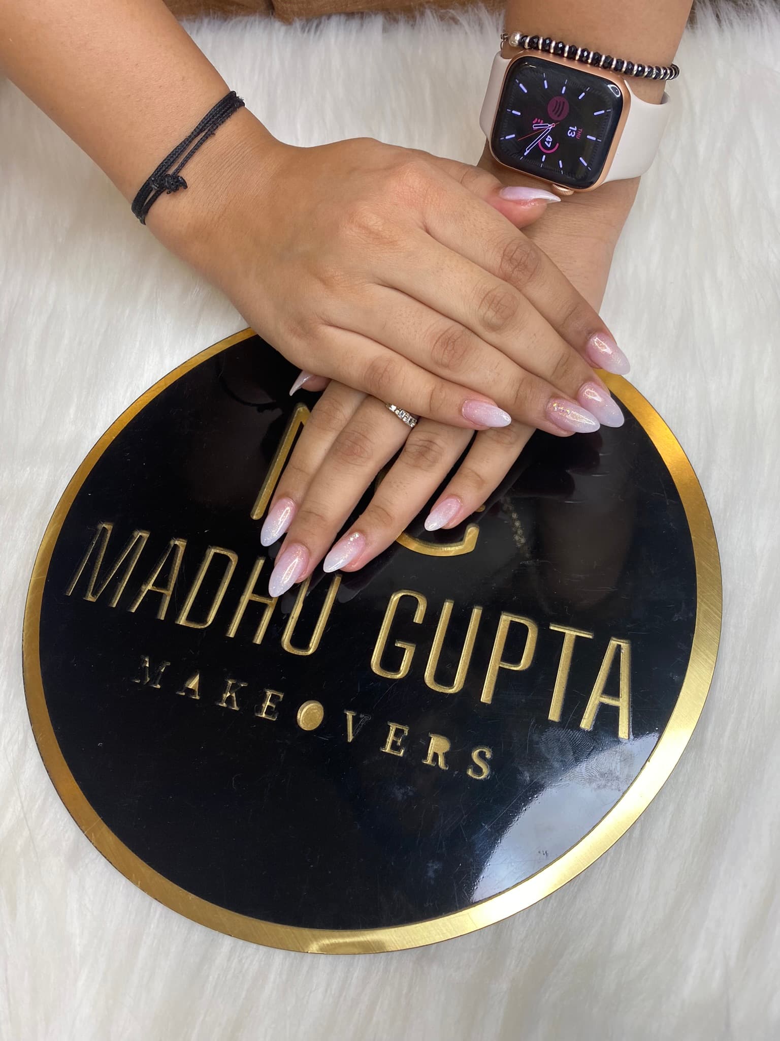 Pink White Ombre Shimmer Nails
