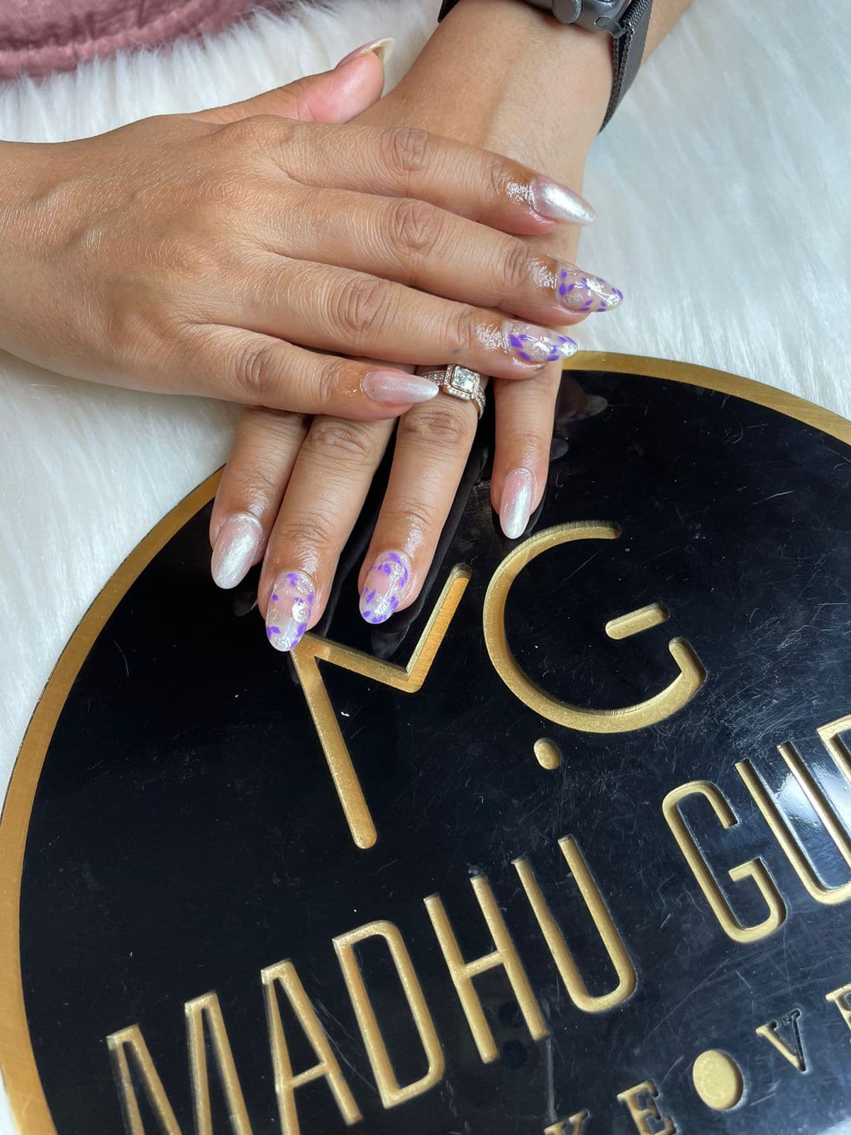 Purple Leopard Print Glitter Nails Closeup