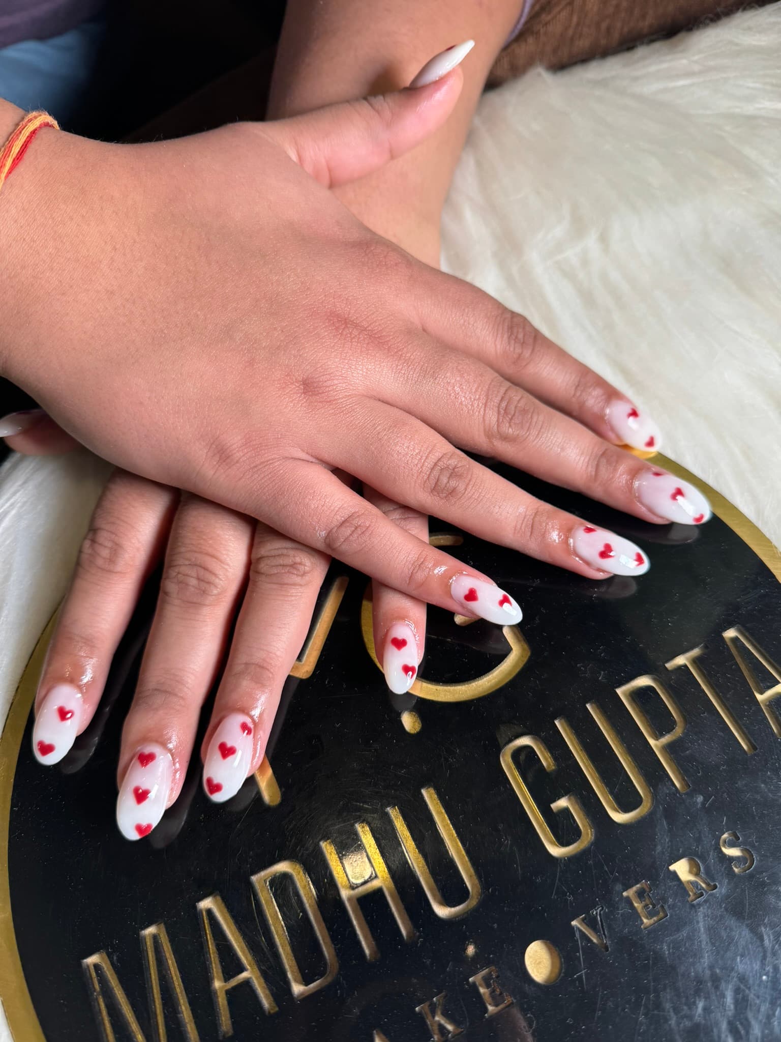 White Base Red Heart Nails