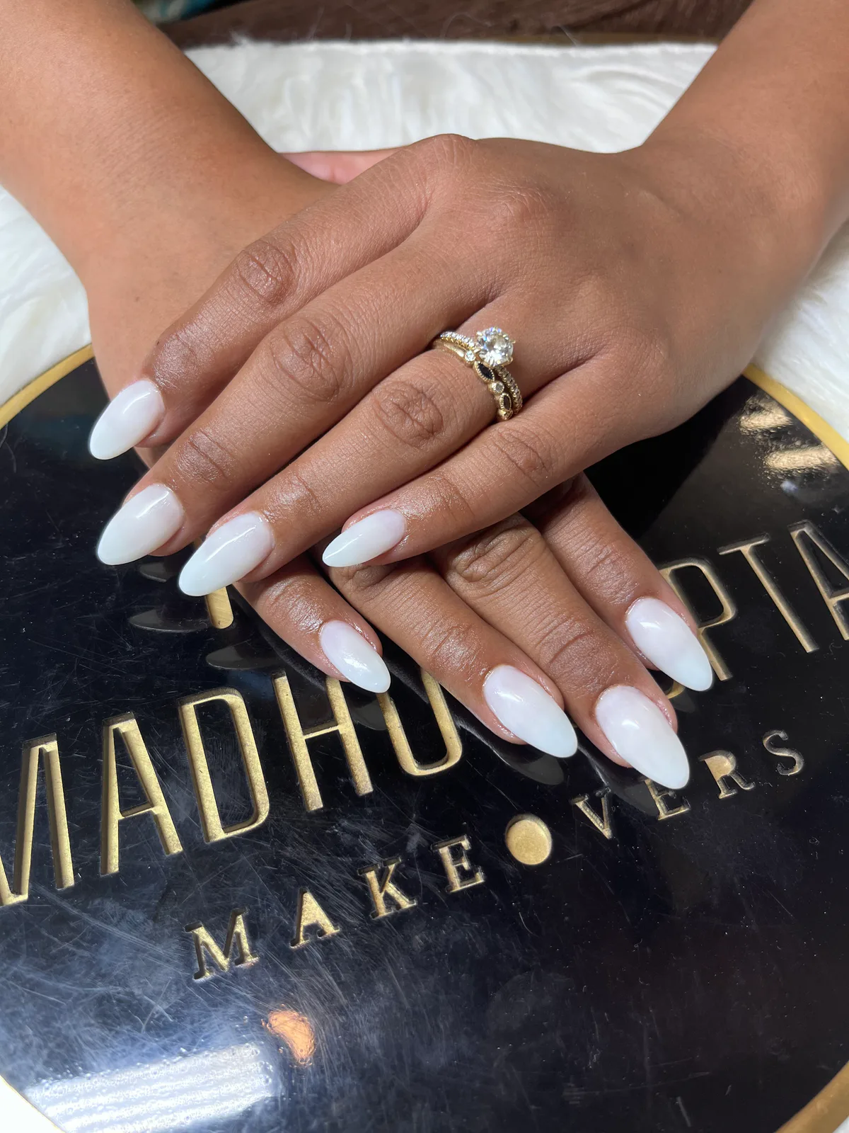 Milky White Almond Nails Milky White Almond Nails nail art created at MG Makeovers, Gurugram