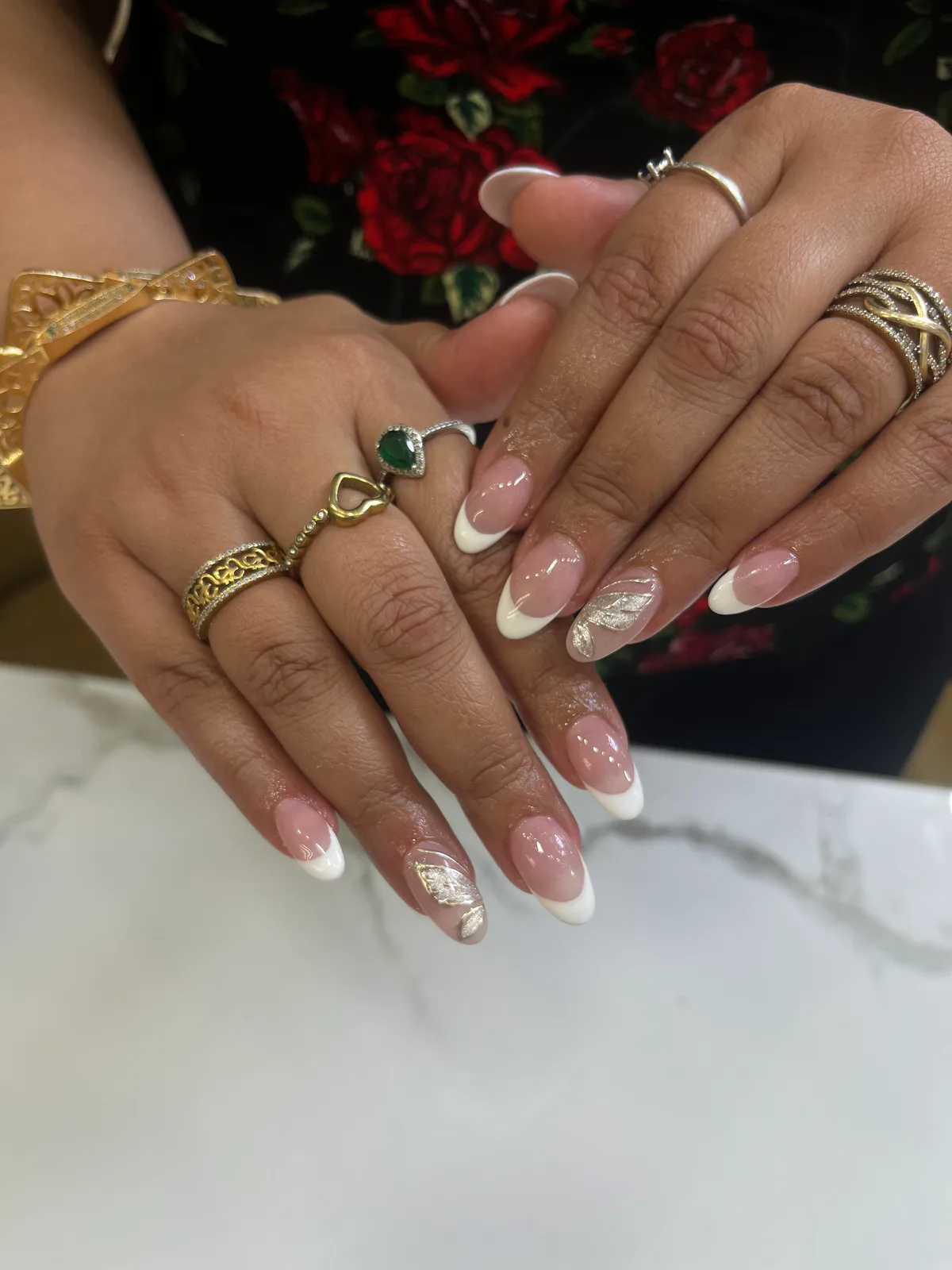 Nude French Gold Accent Nails Nude French Gold Accent Nails nail art created at MG Makeovers, Gurugram