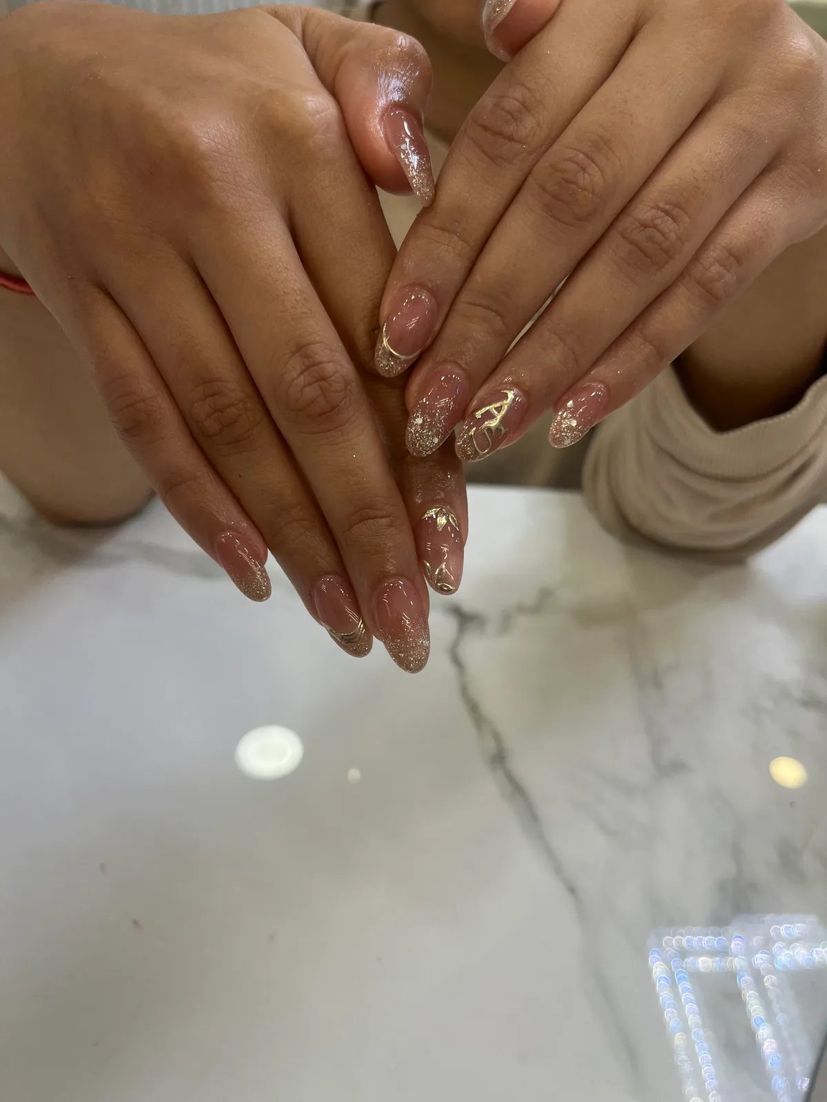 Nude Pink Glitter Nails Nude Pink Glitter Nails nail art created at MG Makeovers, Gurugram