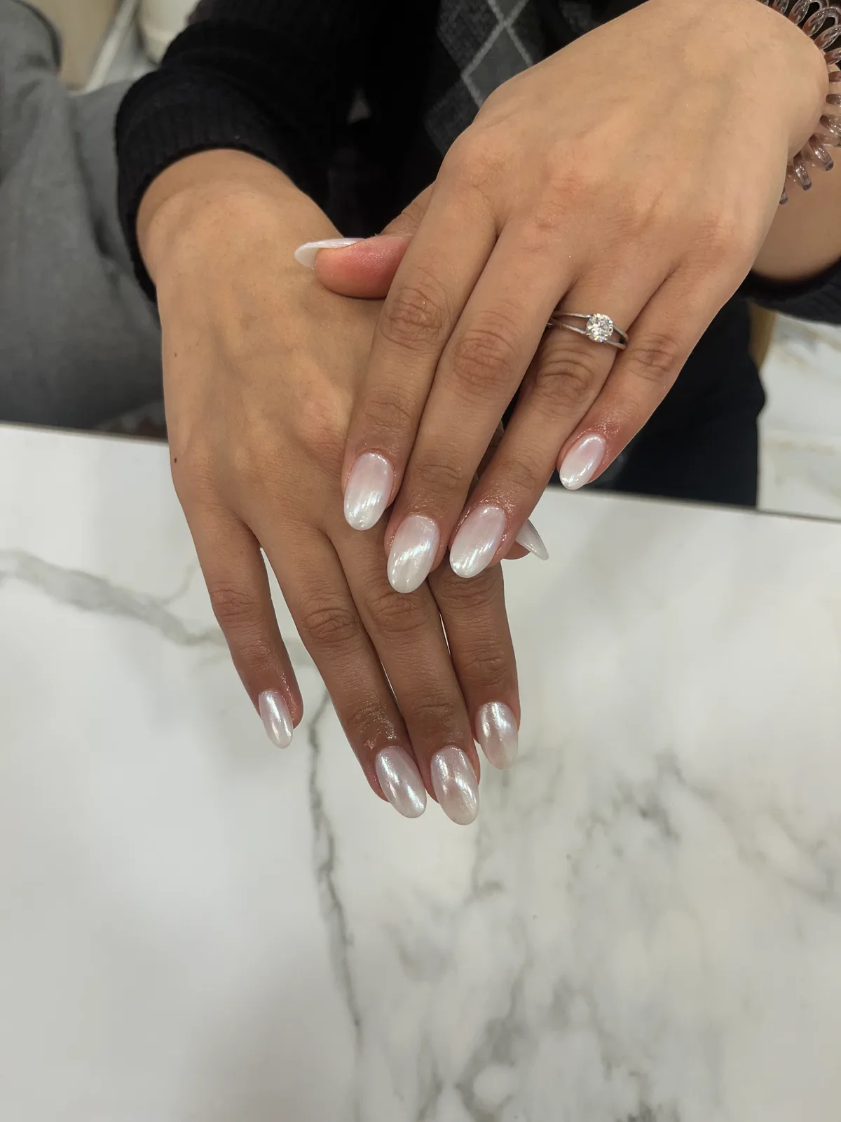 Pearly White Almond Nails Pearly White Almond Nails nail art created at MG Makeovers, Gurugram