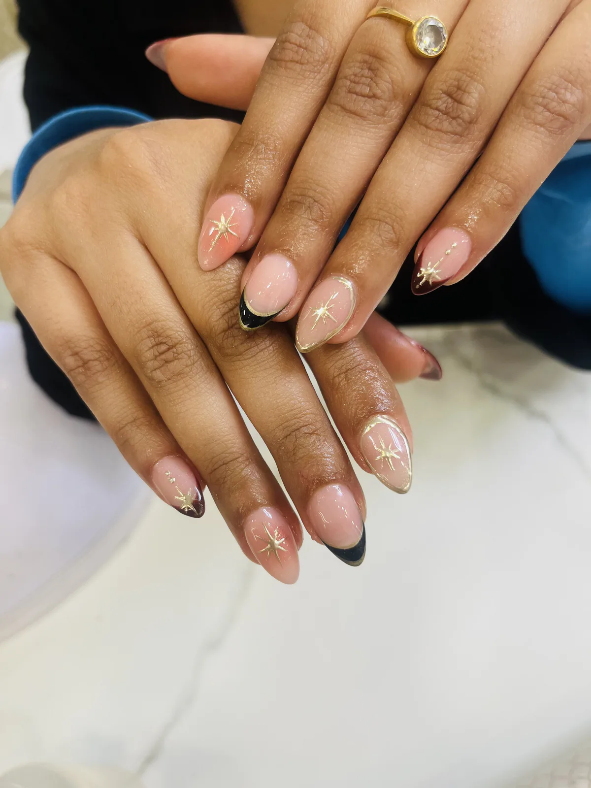 Pink Floral Black French Nails Pink Floral Black French Nails nail art created at MG Makeovers, Gurugram