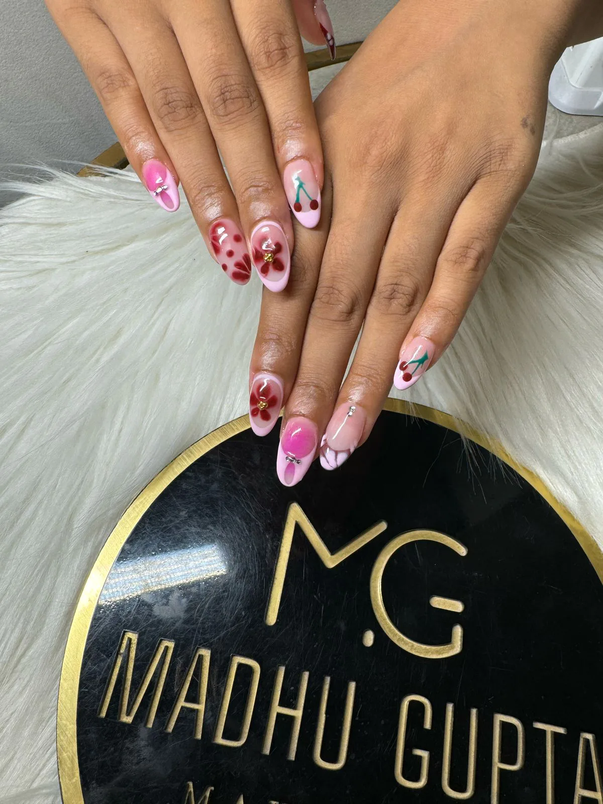Pink Red Floral Nails Pink Red Floral Nails nail art created at MG Makeovers, Gurugram