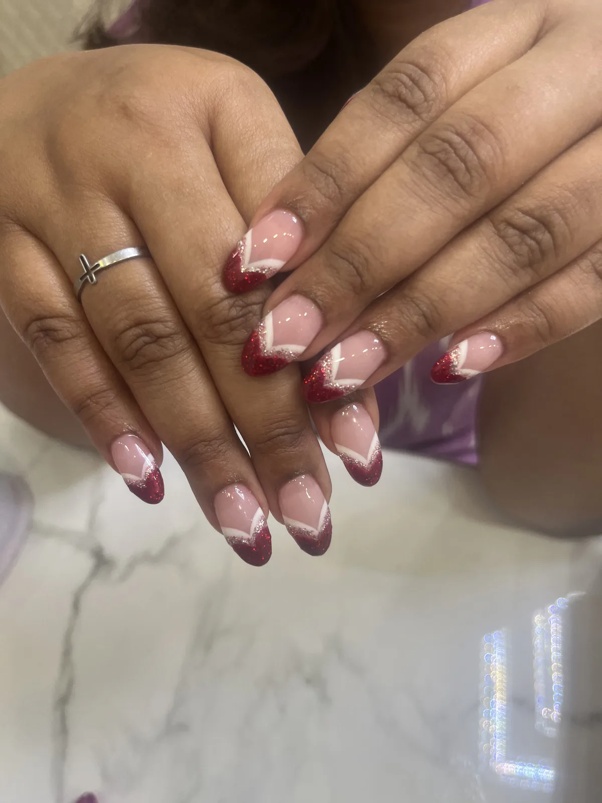 Pink Red Glitter French Nails Pink Red Glitter French Nails nail art created at MG Makeovers, Gurugram