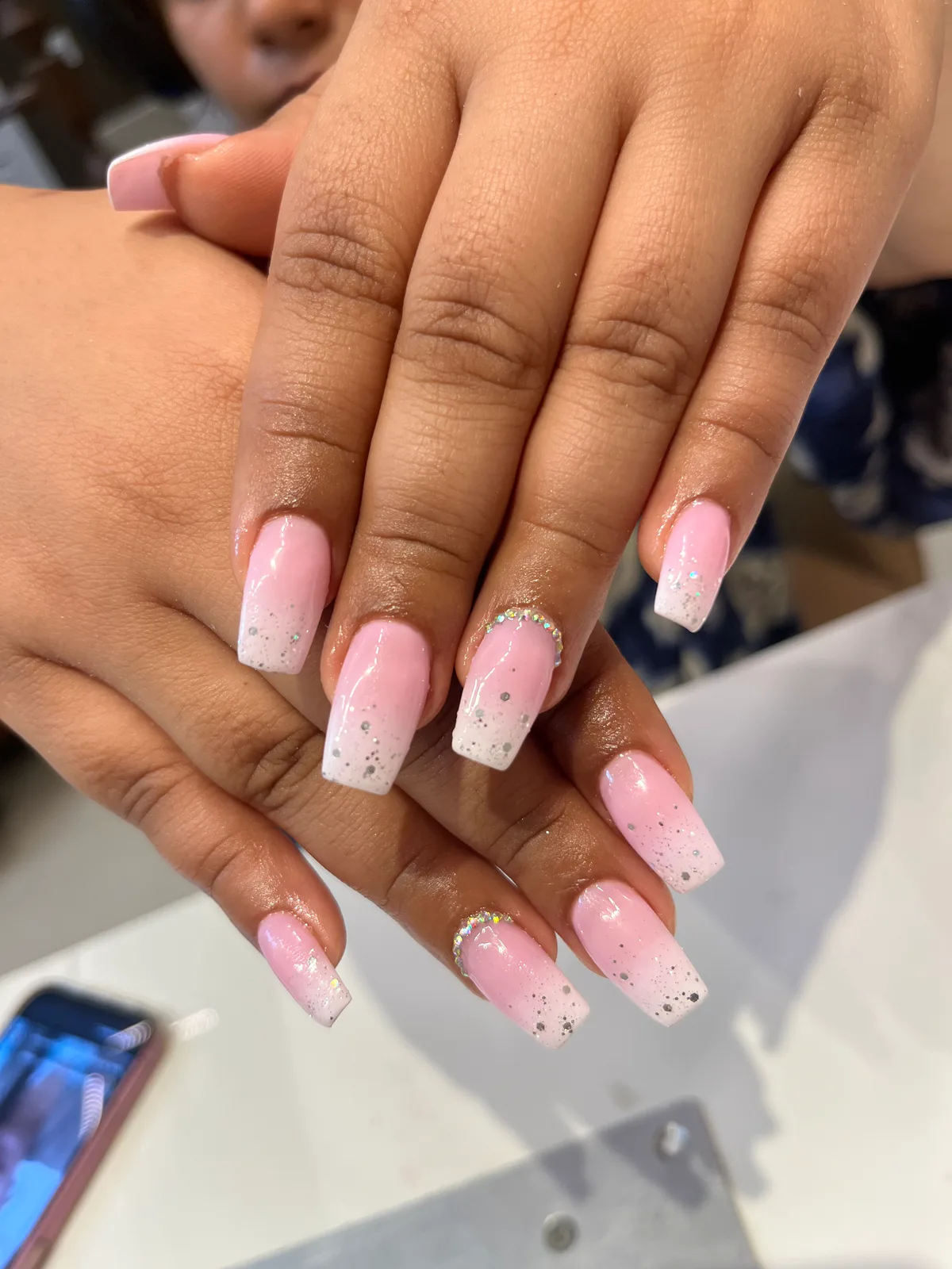 Pink Square Glitter Nails Pink Square Glitter Nails nail art created at MG Makeovers, Gurugram