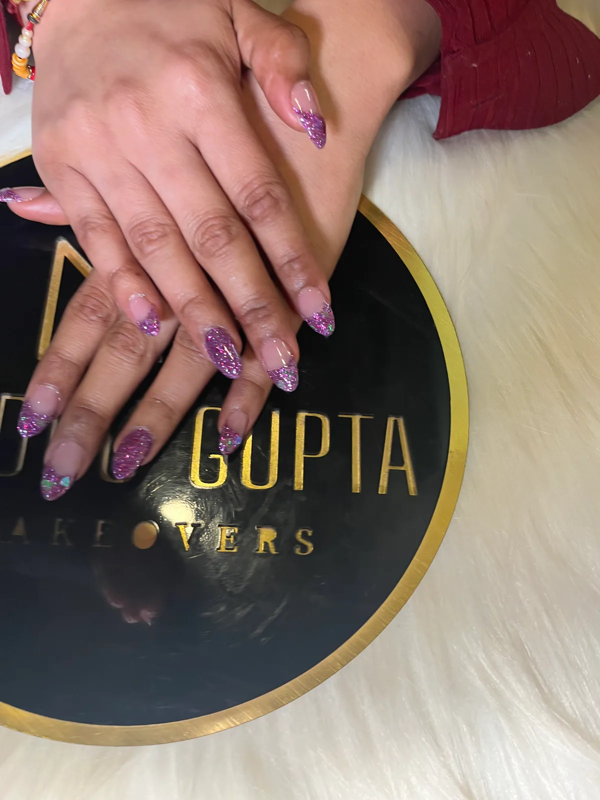 Purple Glitter French Nails Purple Glitter French Nails nail art created at MG Makeovers, Gurugram