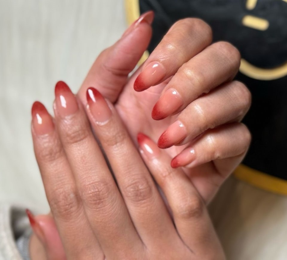 Bridal Red Ombre with Acrylic Extensions