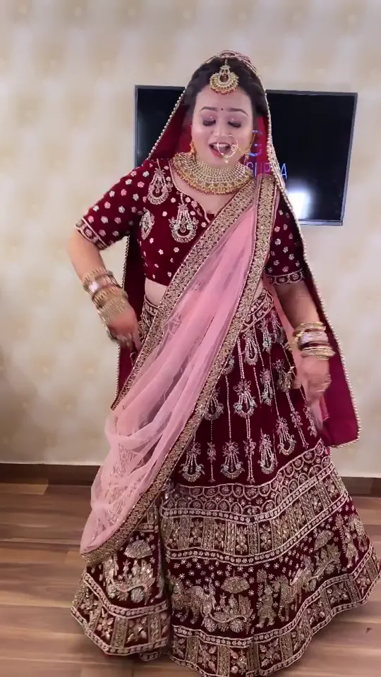 Maroon Lehenga with Blush Dupatta