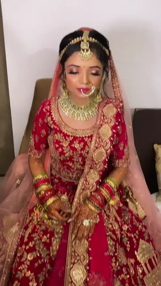 Red Lehenga with Net Veil