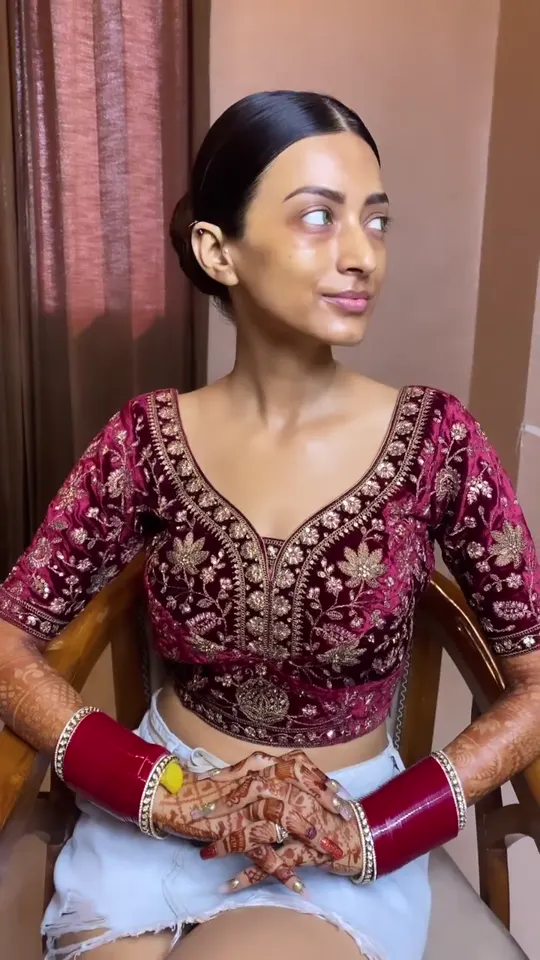 Maroon Velvet Bride with Kaleeras